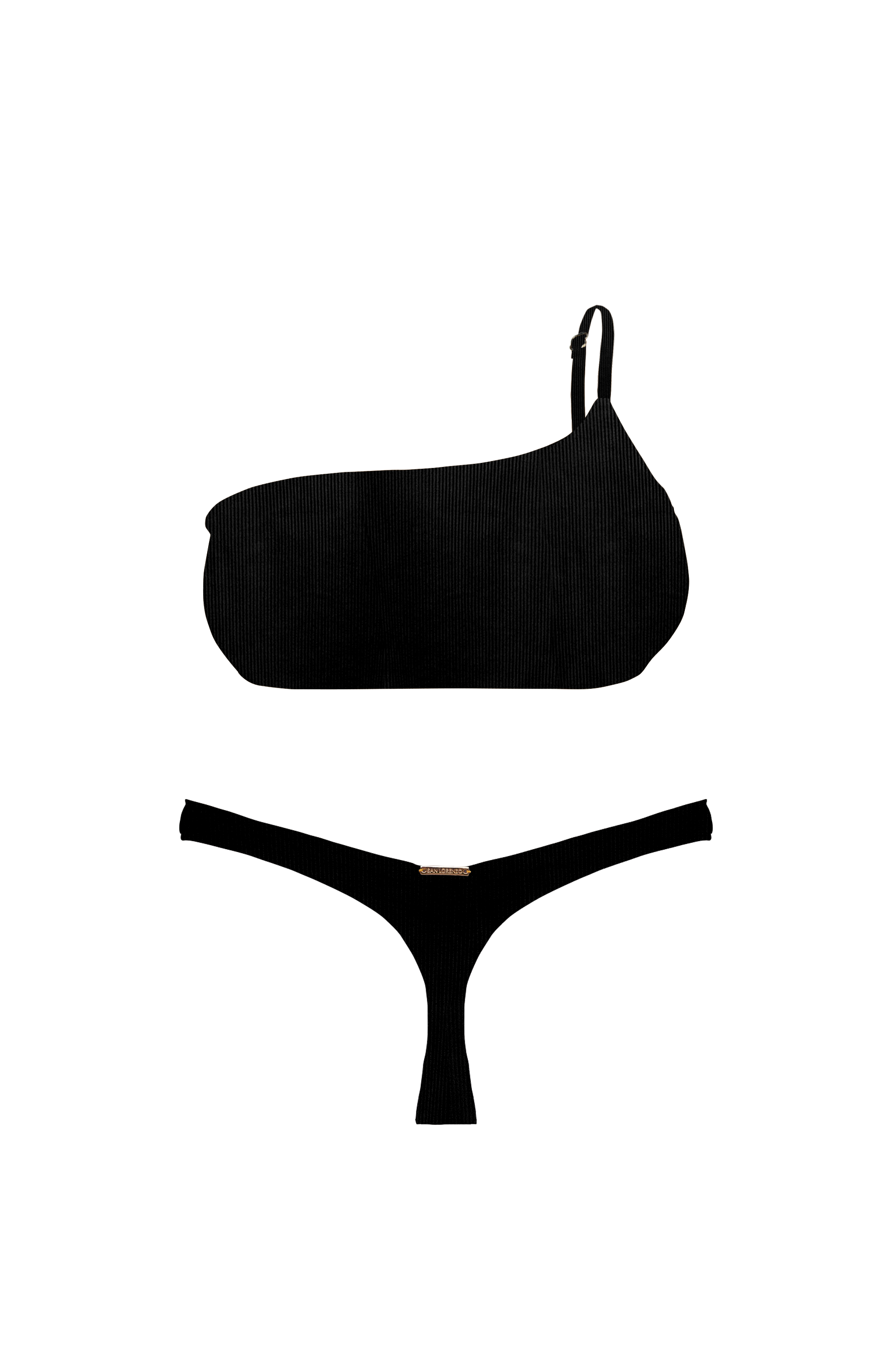 ANIMAL Black Ribbed One Shoulder Bandeau Bikini Top
