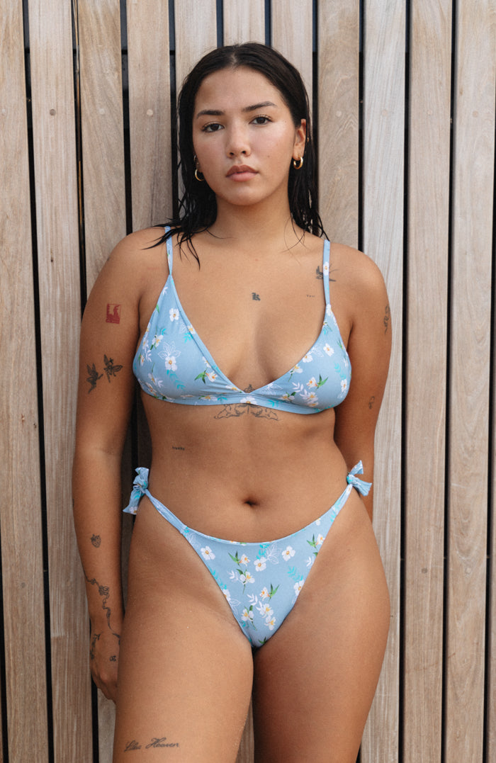 Flor Oceania Blue Lily Side Tie Thong Bikini Bottom