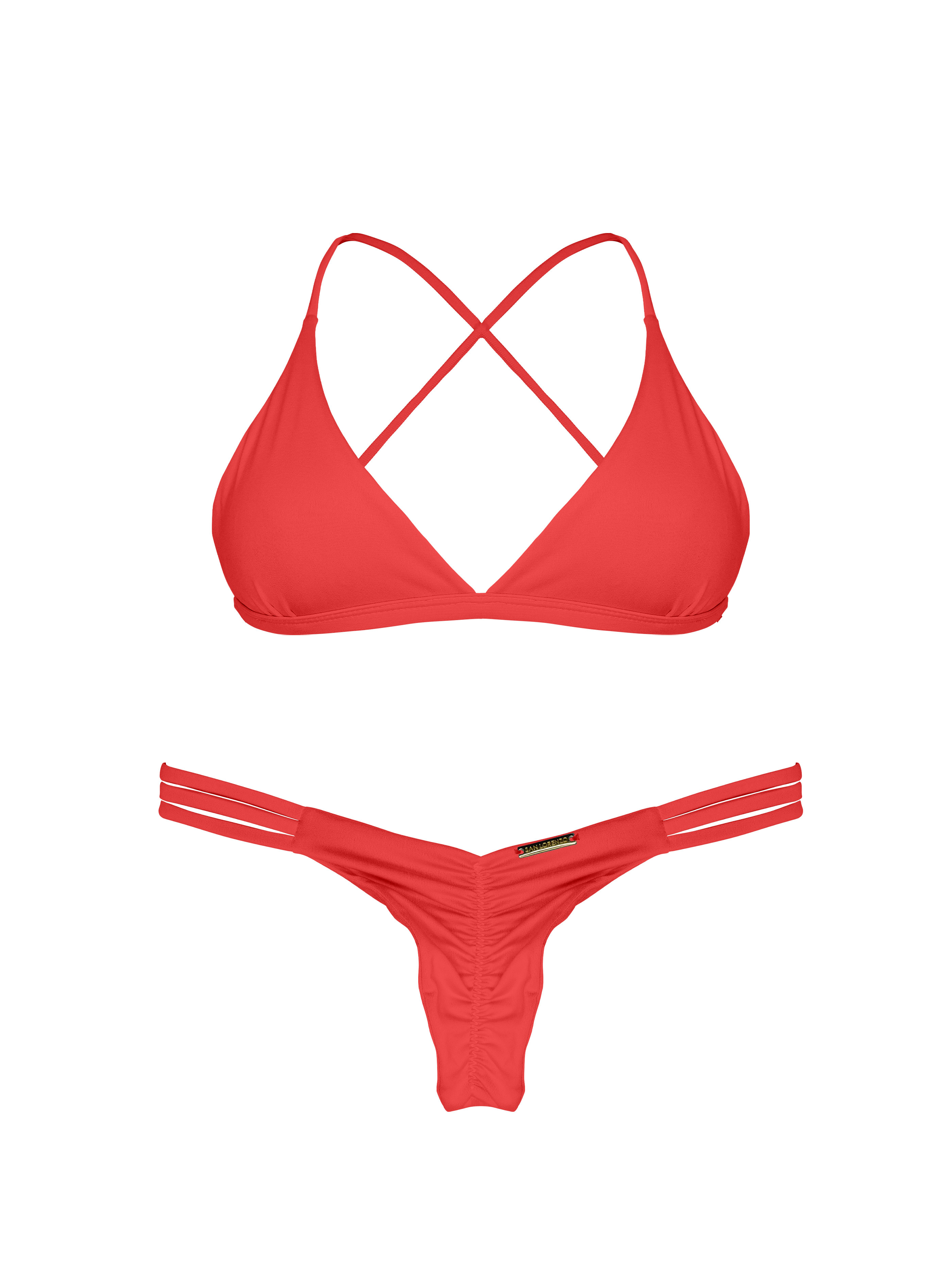 Essential Solids Sunset Blaze Ruched Hipster Strap Bikini Bottom