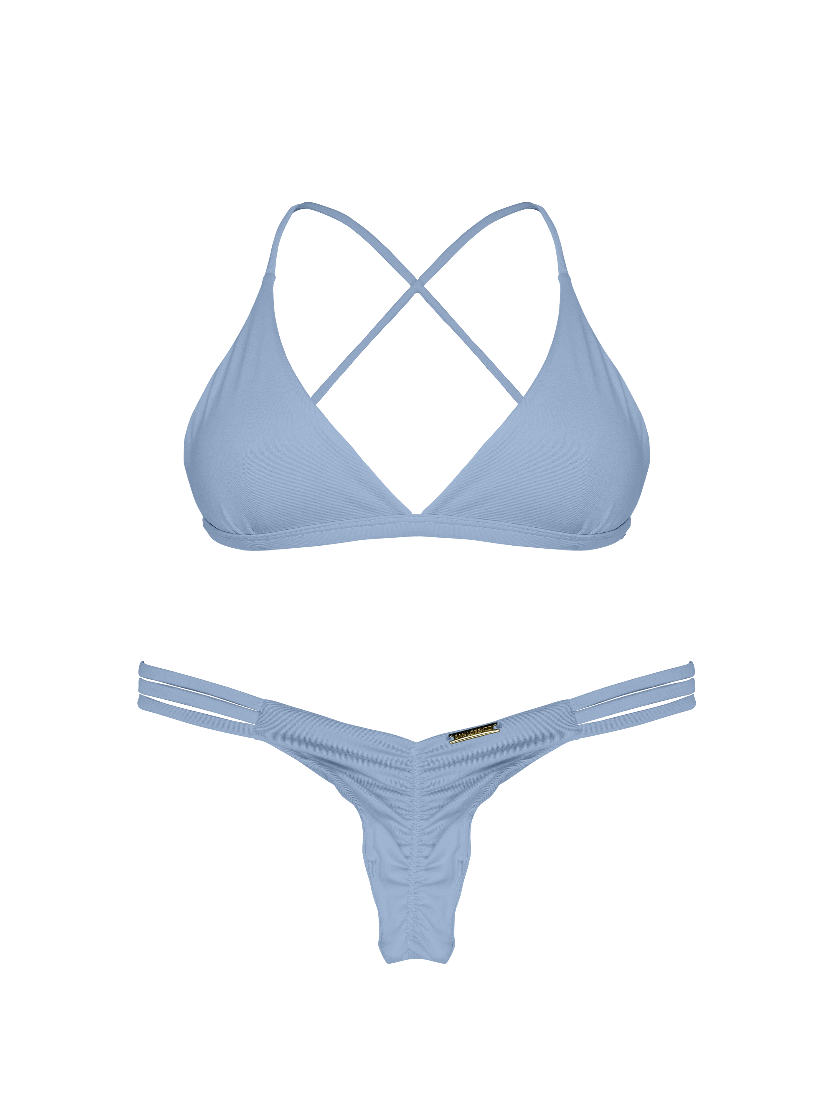 Essential Solids Dreamy Sky Ruched Hipster Strap Bikini Bottom