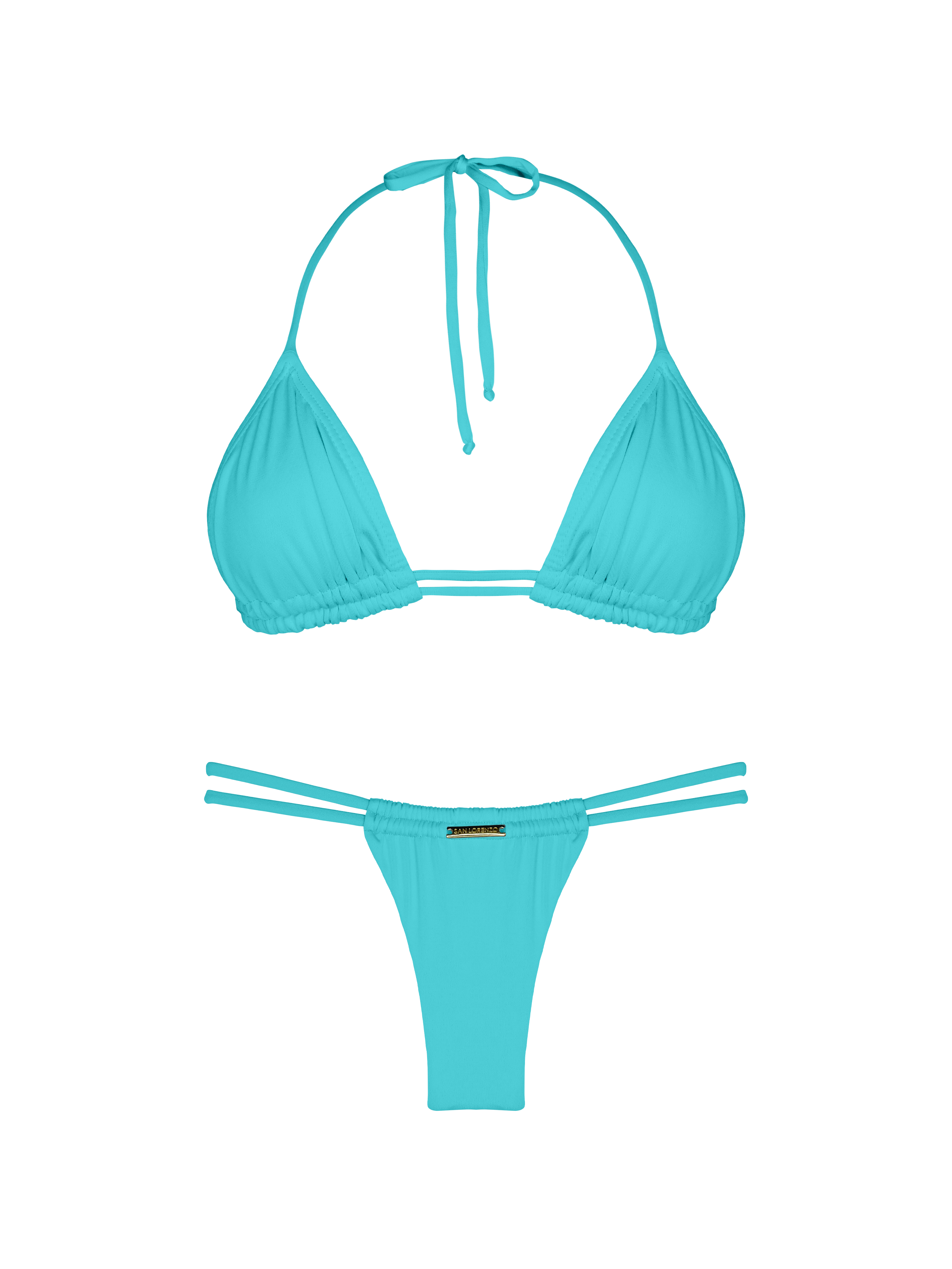 Essential Solids Oceanic Turquoise Double Loop String Halter Bikini Top