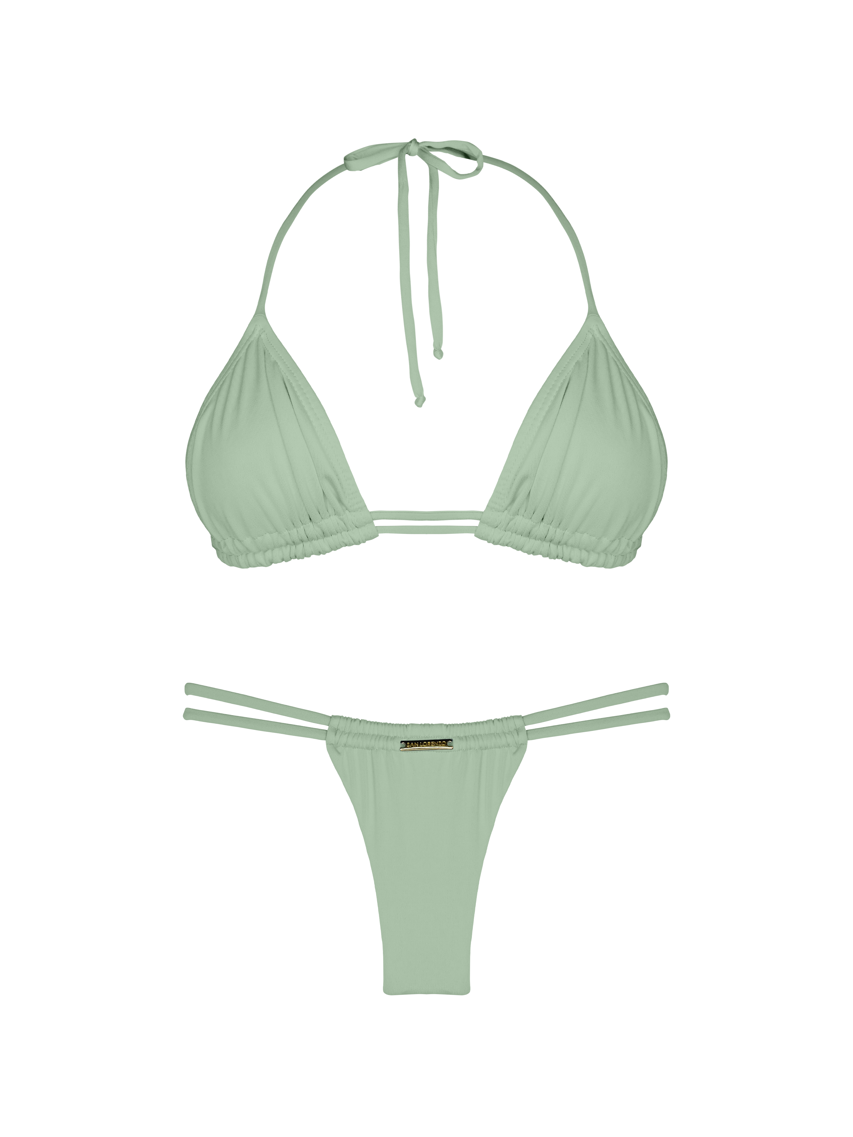 Essential Solids Moss Oasis Double Loop String Halter Bikini Top