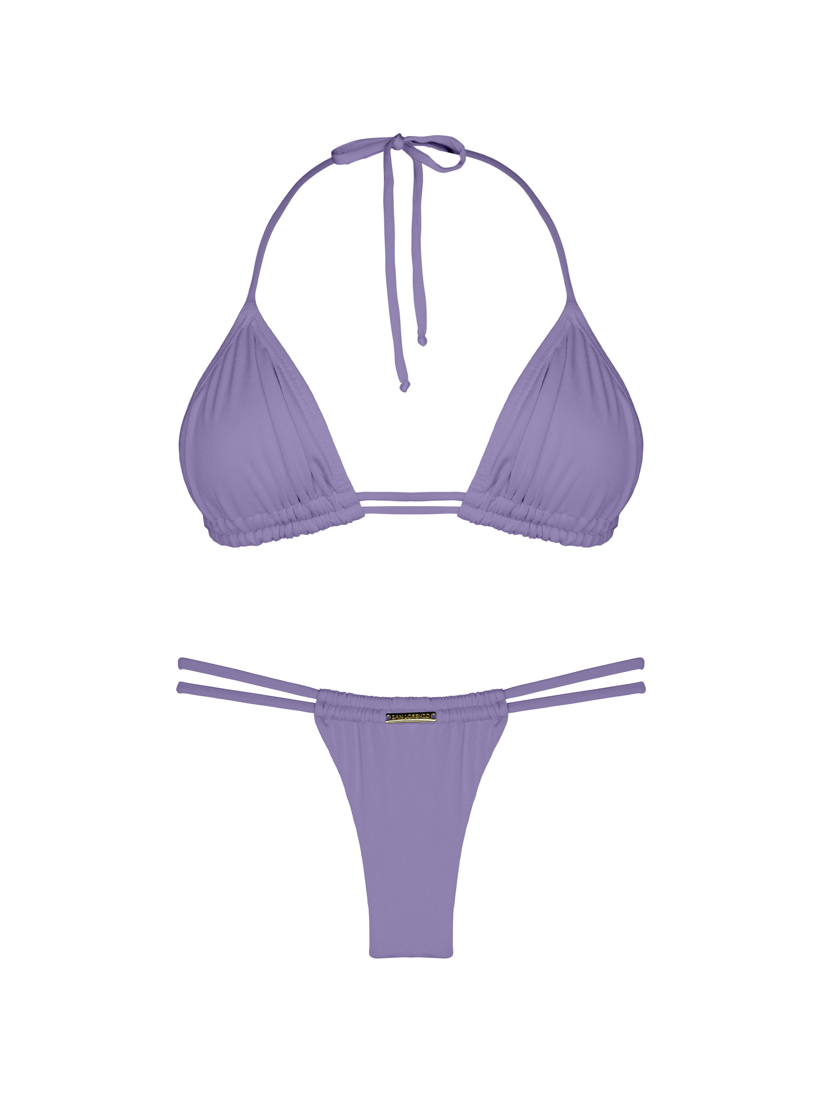 Essential Solids Gray Violet Double Loop String Halter Bikini Top