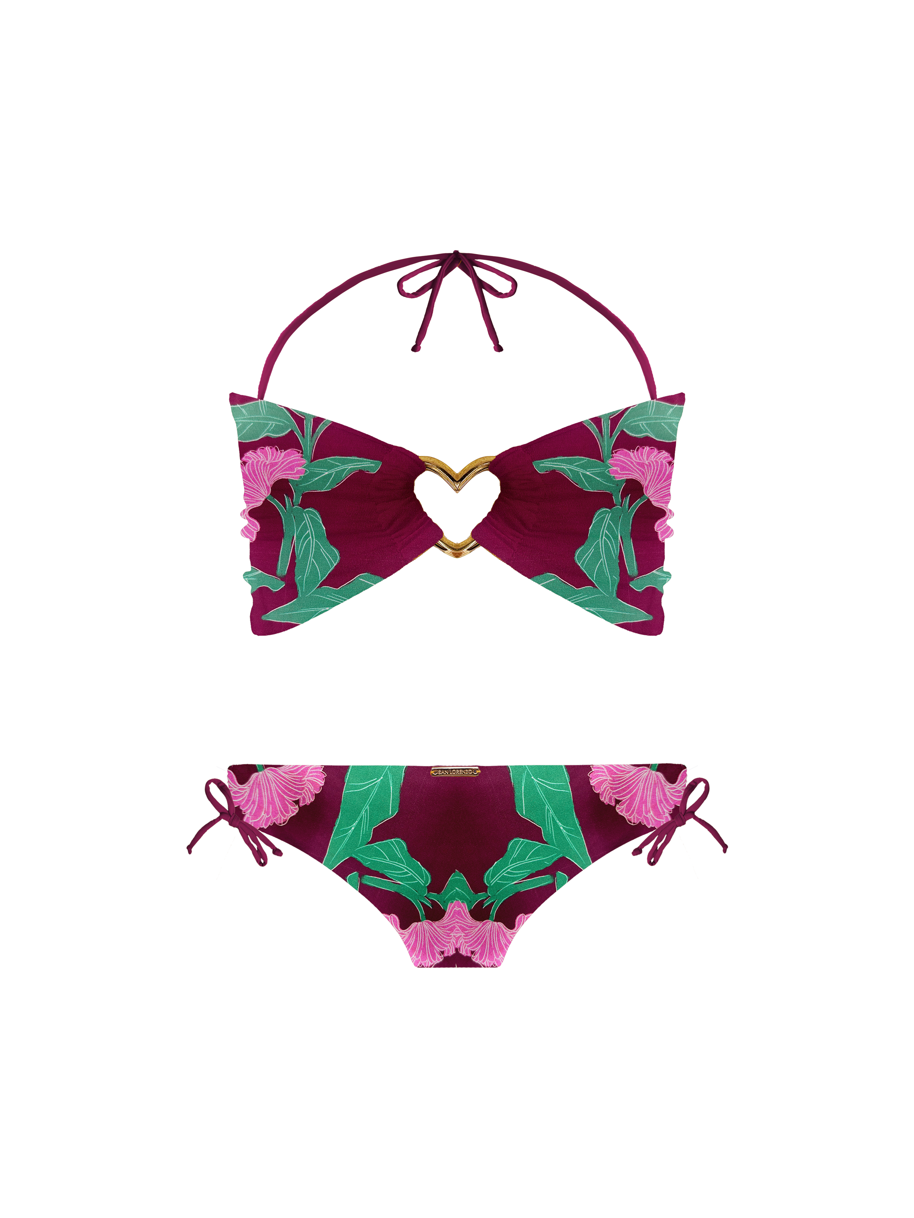 Keiki Kaia Floral Plum Thong Tie Loop Bikini Bottom