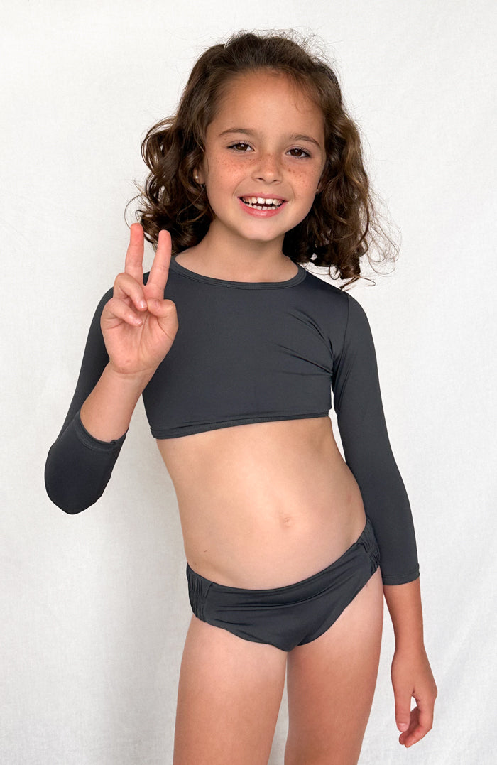 Keiki L'Amour Granite Long Sleeve Cropped Top