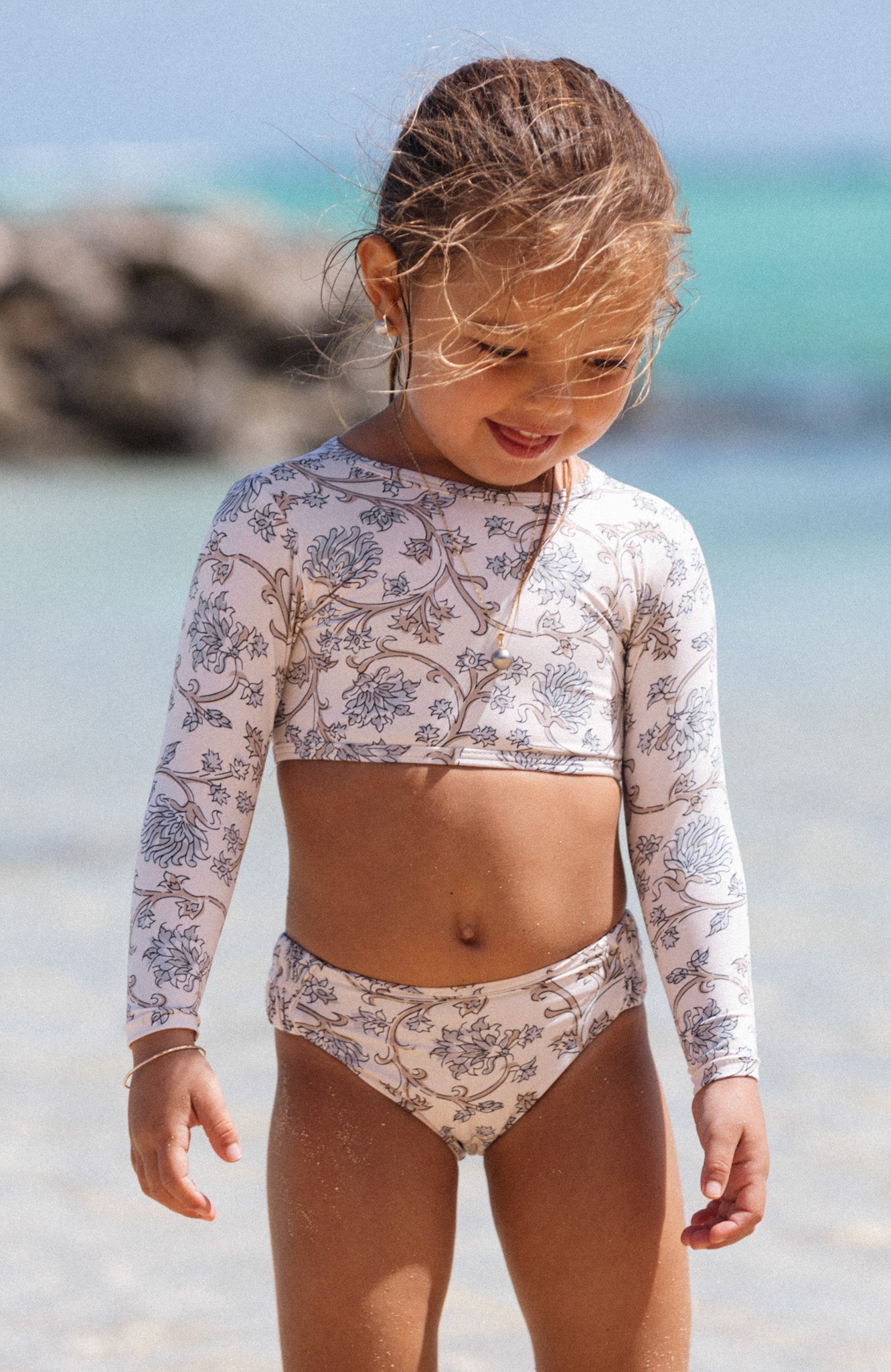 Keiki L'Amour Chantilly Lace Long Sleeve Cropped Top