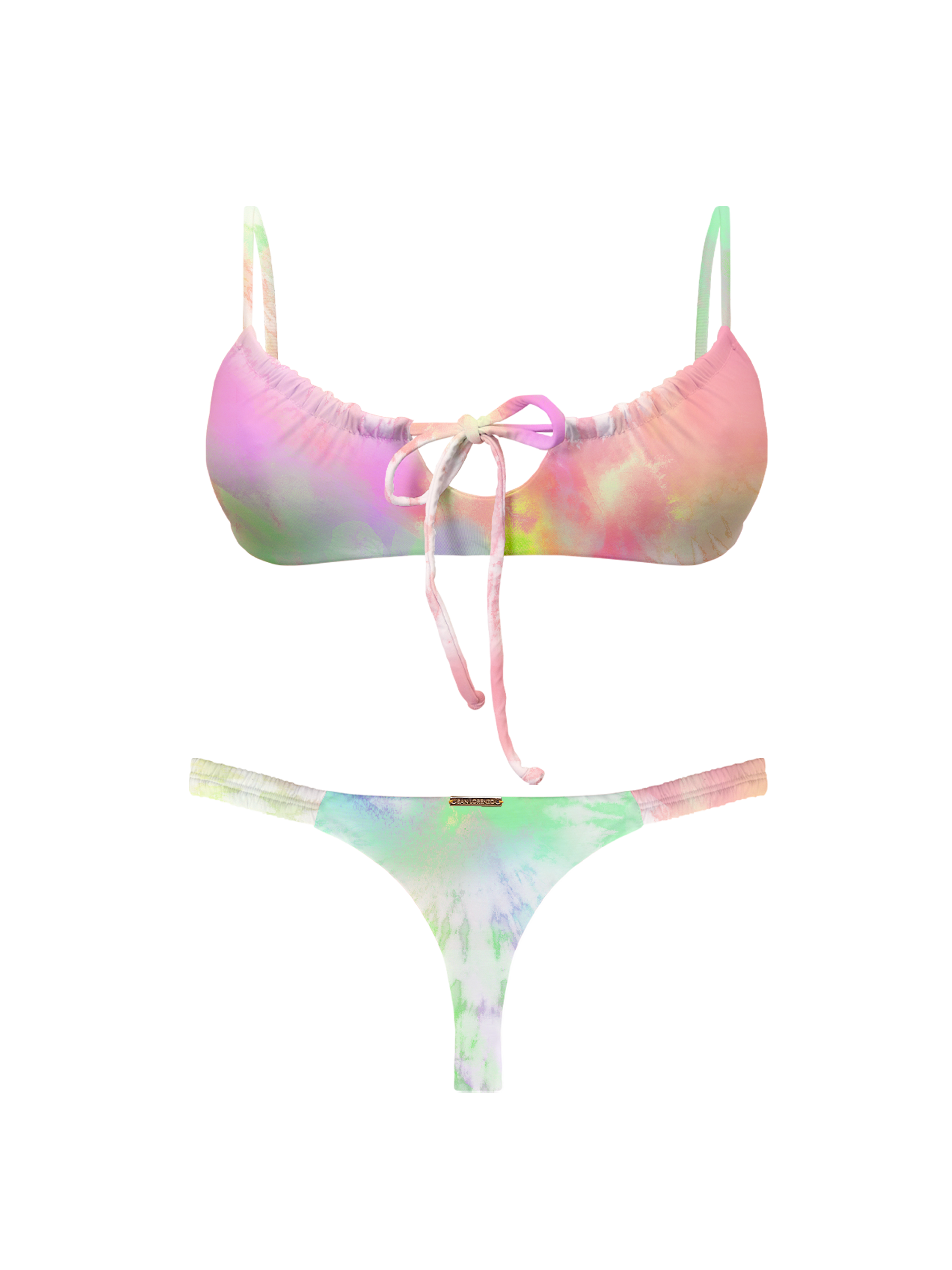 Paradiso Ruched Scoop Bralette Rainbow Bikini Top