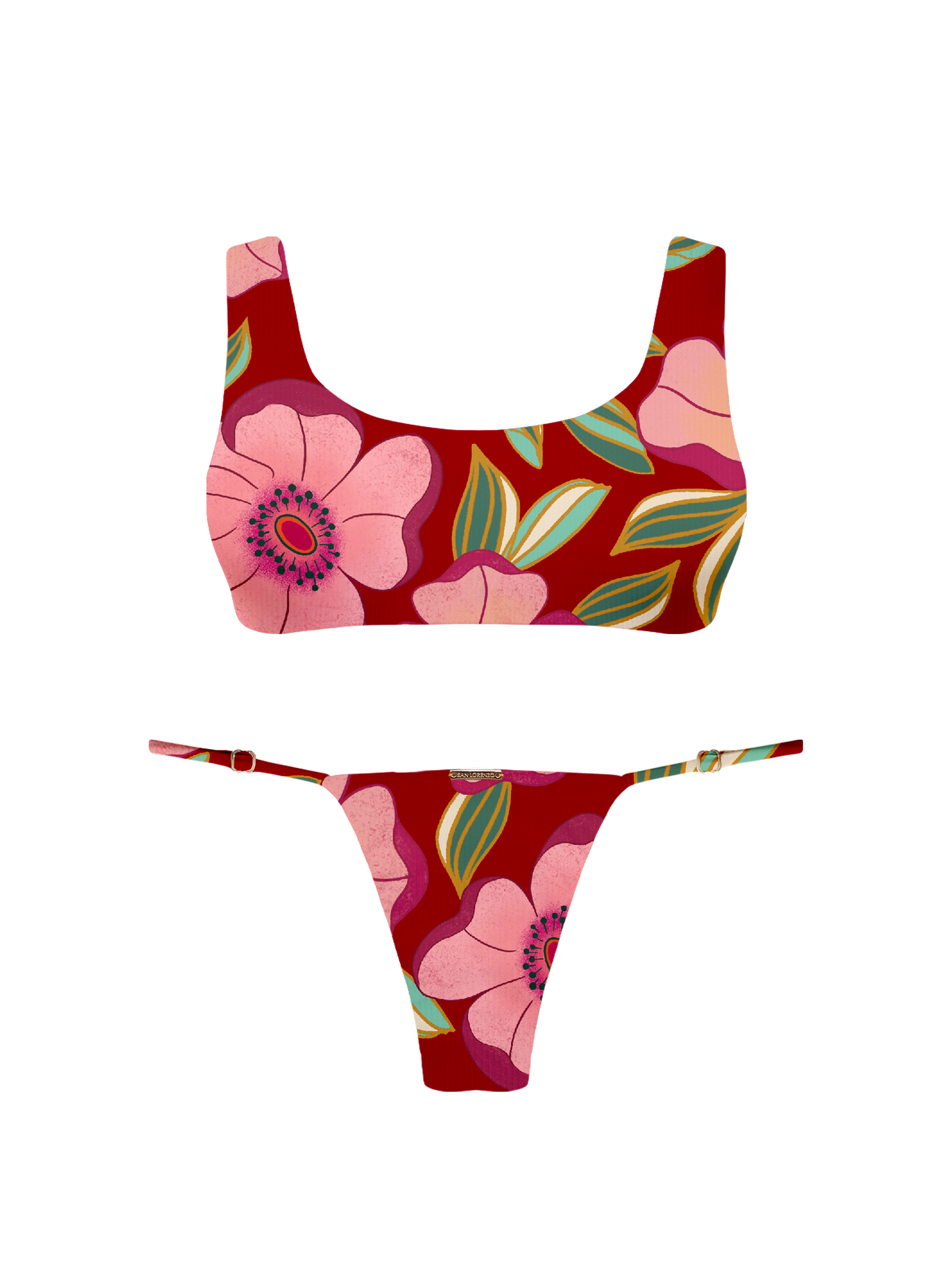 Paradiso Hoop Ring Thong Brief Petal Passion Bikini Bottom
