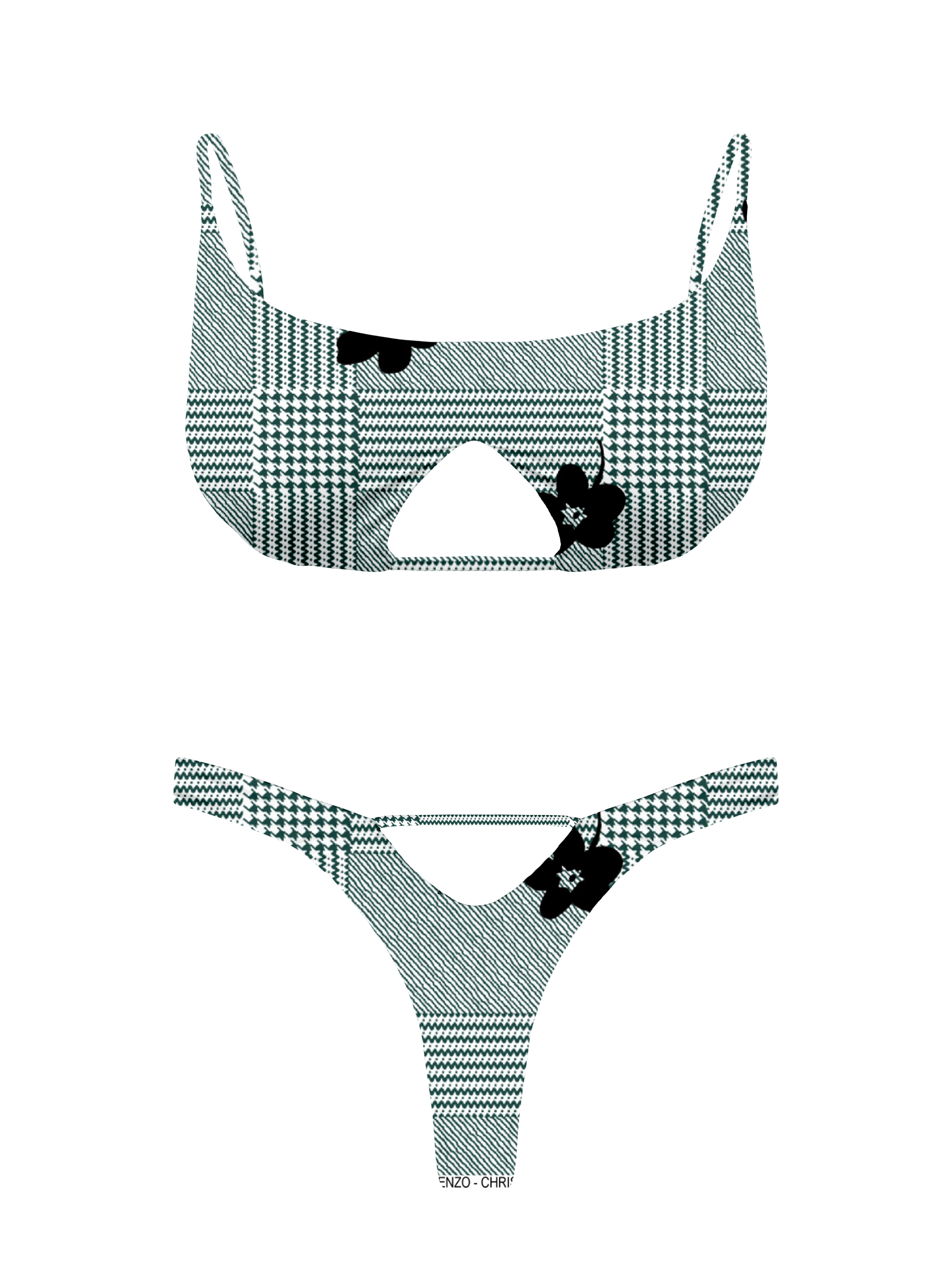 L'Amour Black Roses Cut Out V-Thong Bikini Bottom