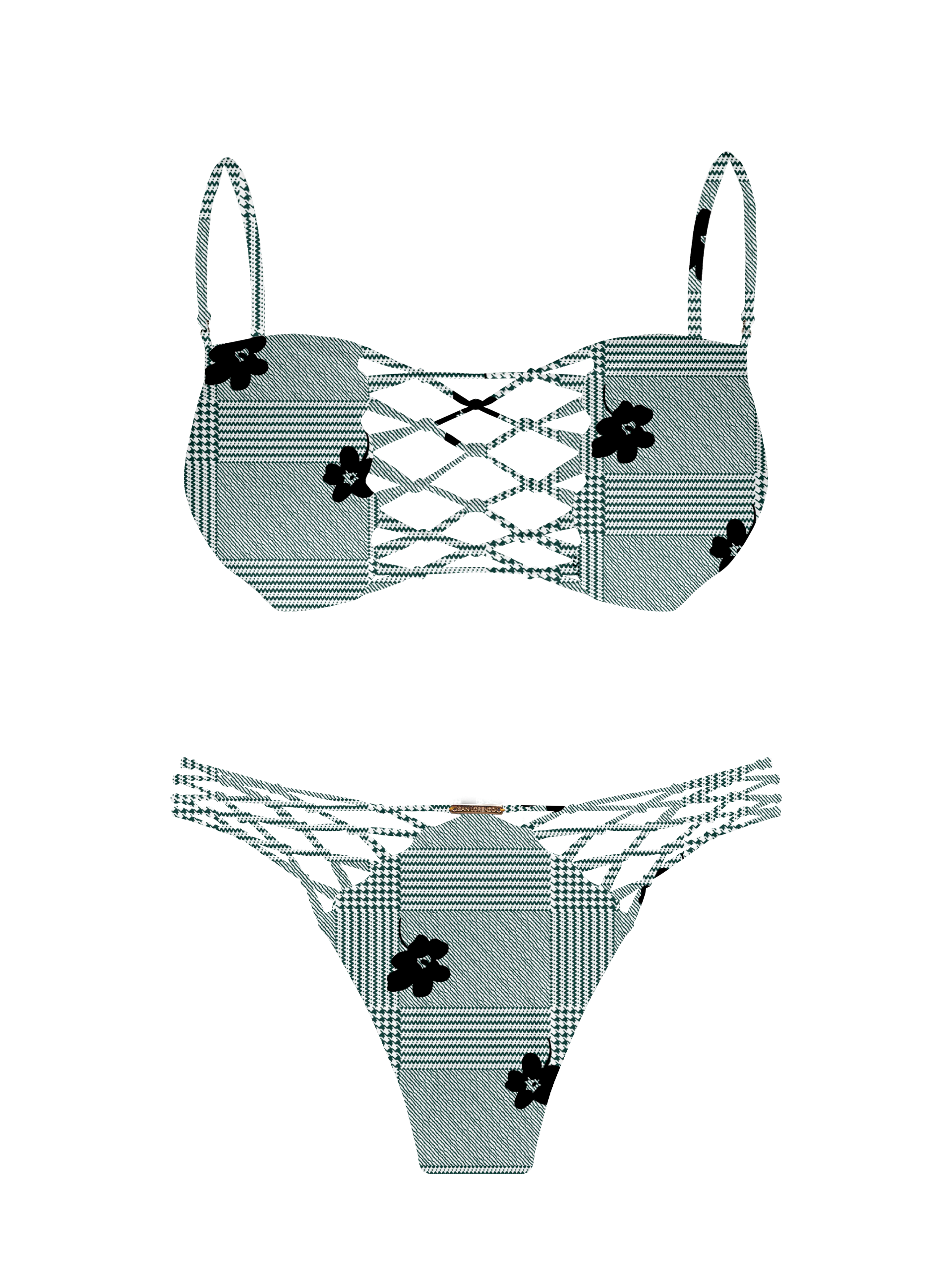 L'Amour Black Roses Interlace Bandeau Bikini Top