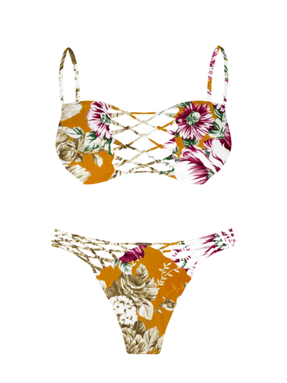 L'Amour Citrus Bloom Interlace V-Knot Bikini Bottom