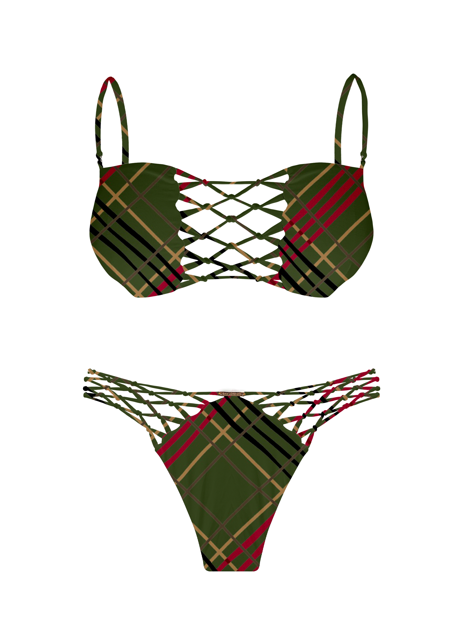 L'Amour Scottish Plaid Interlace V-Knot Bikini Bottom