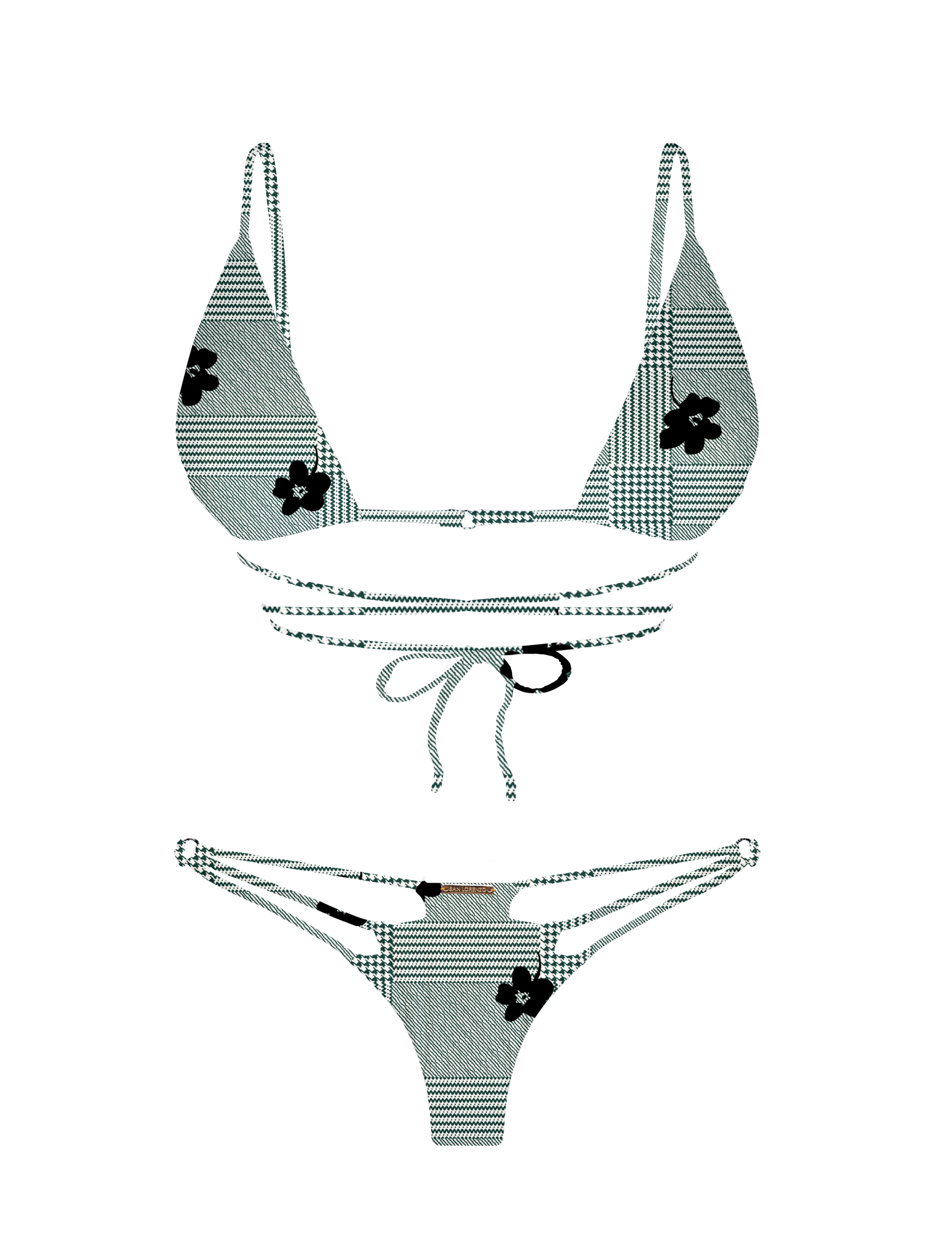 L'Amour Black Roses Multi Strap Bra Bikini Top