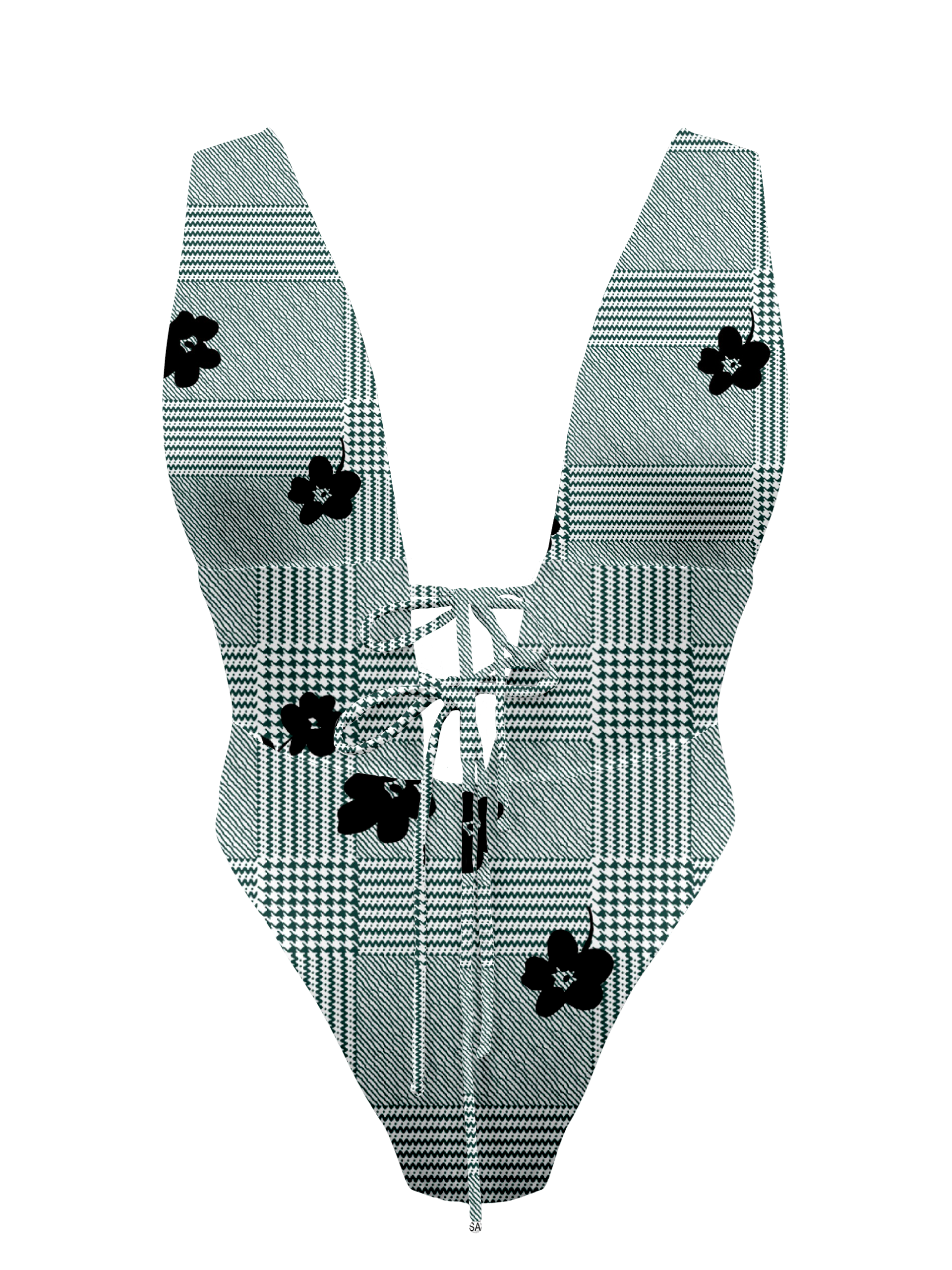 L'Amour Black Roses Plunge Front Tie One Piece Bikini