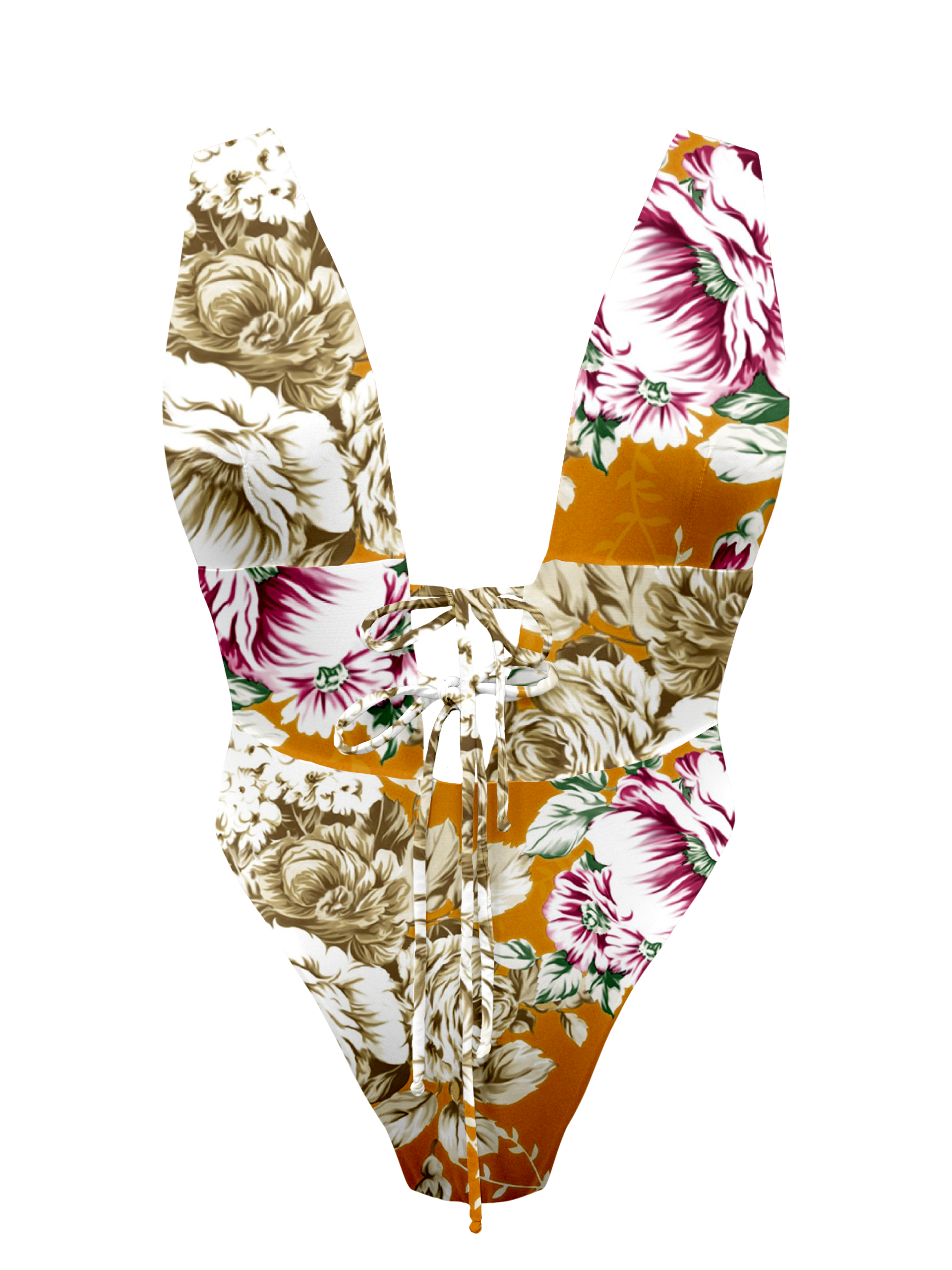 L'Amour Citrus Bloom Plunge Front Tie One Piece Bikini