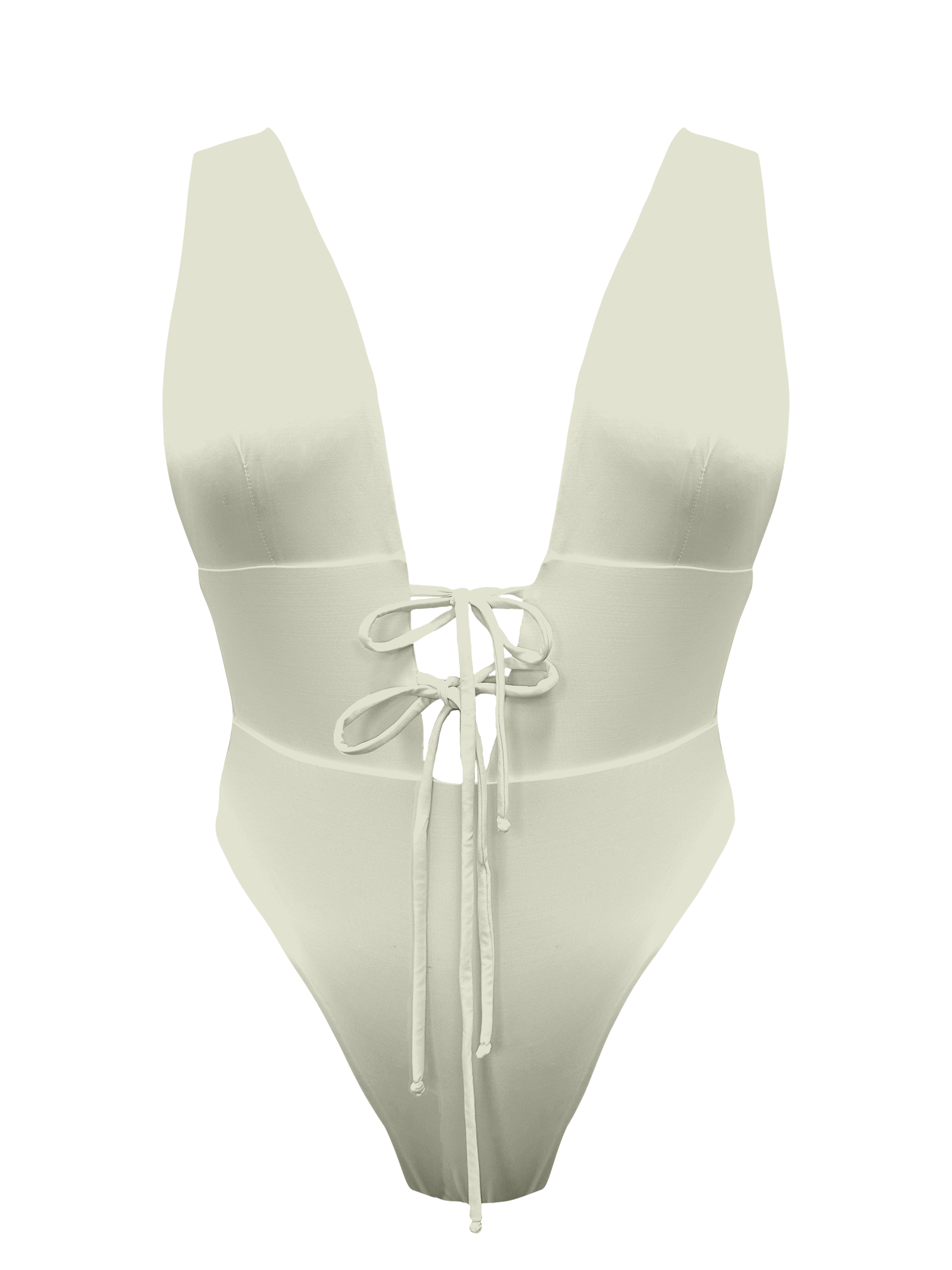 L'Amour Porcelain Plunge Front Tie One Piece Bikini