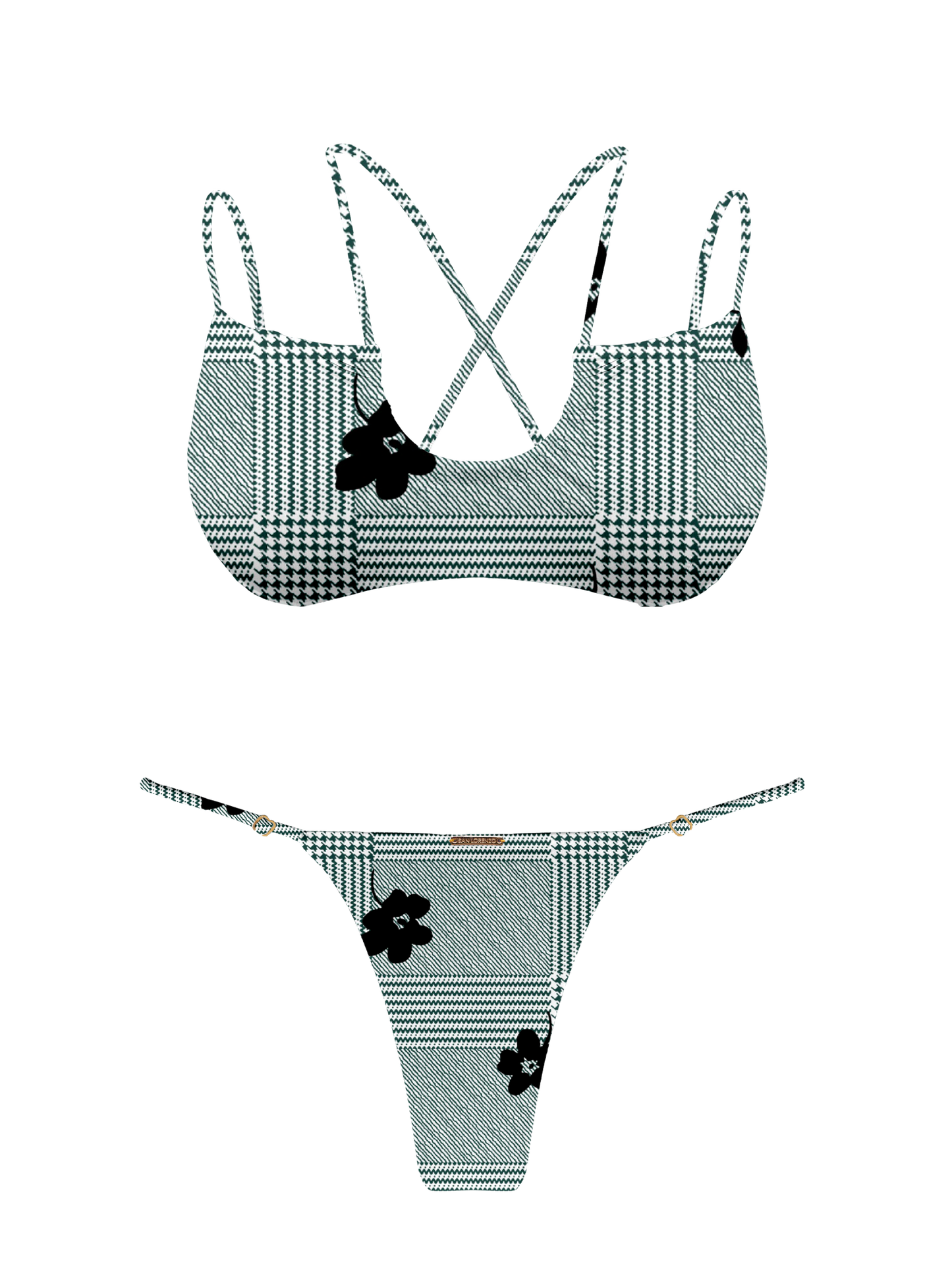 L'Amour Black Roses Scoop Double String Bikini Top