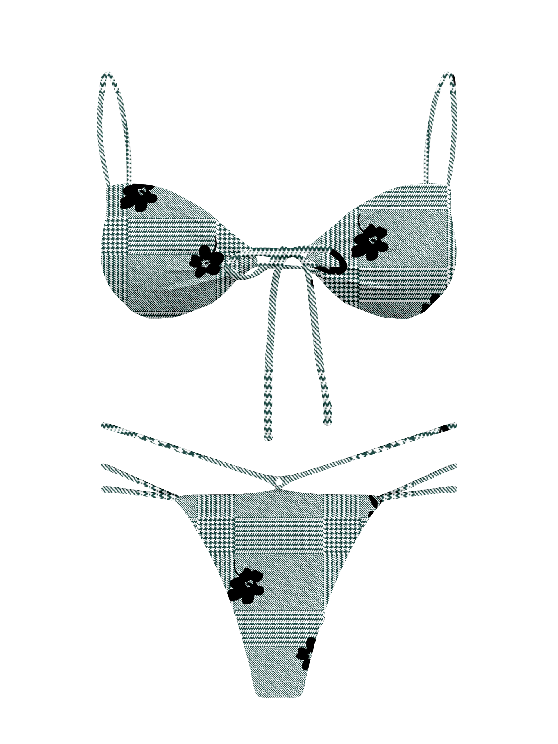 L'Amour Black Roses Tie Keyhole Bikini Top