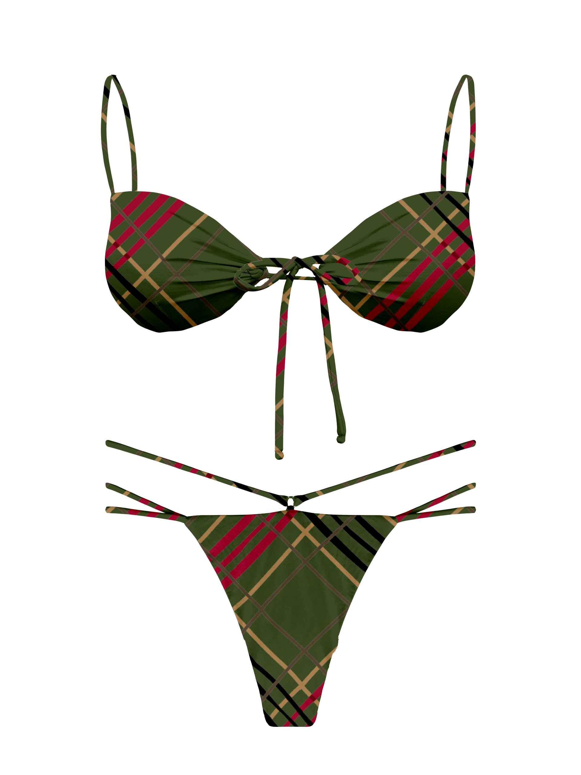 L'Amour Scottish Plaid Tie Keyhole Bikini Top