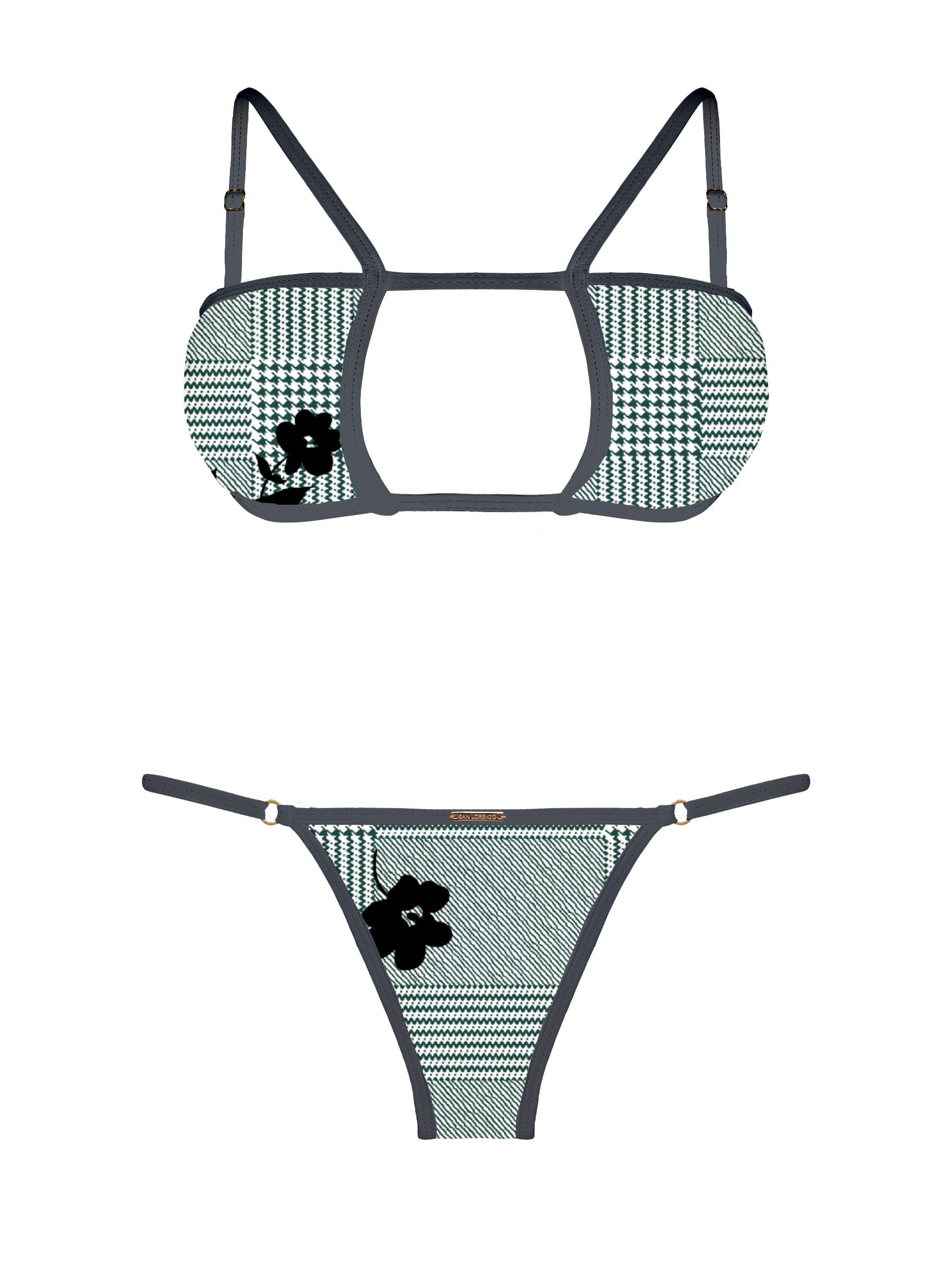 L'Amour Black Roses Trim Keyhole Bikini Top