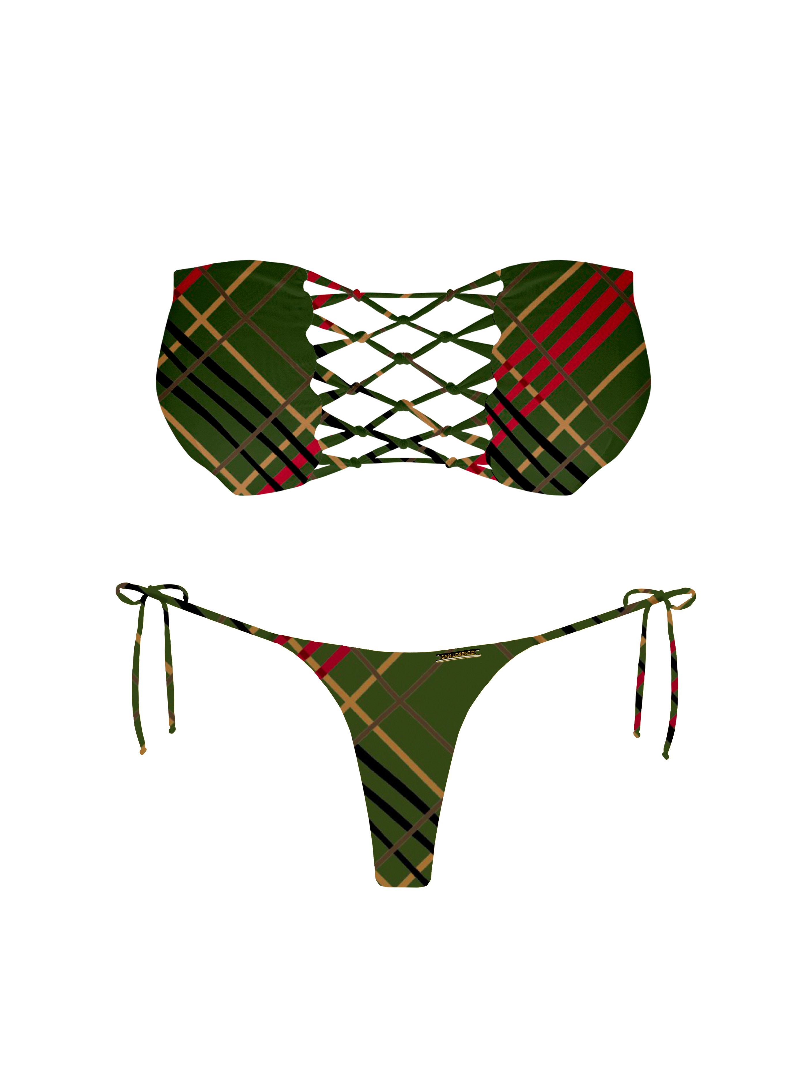 L'Amour Scottish Plaid Strapless Interlace Bikini Top