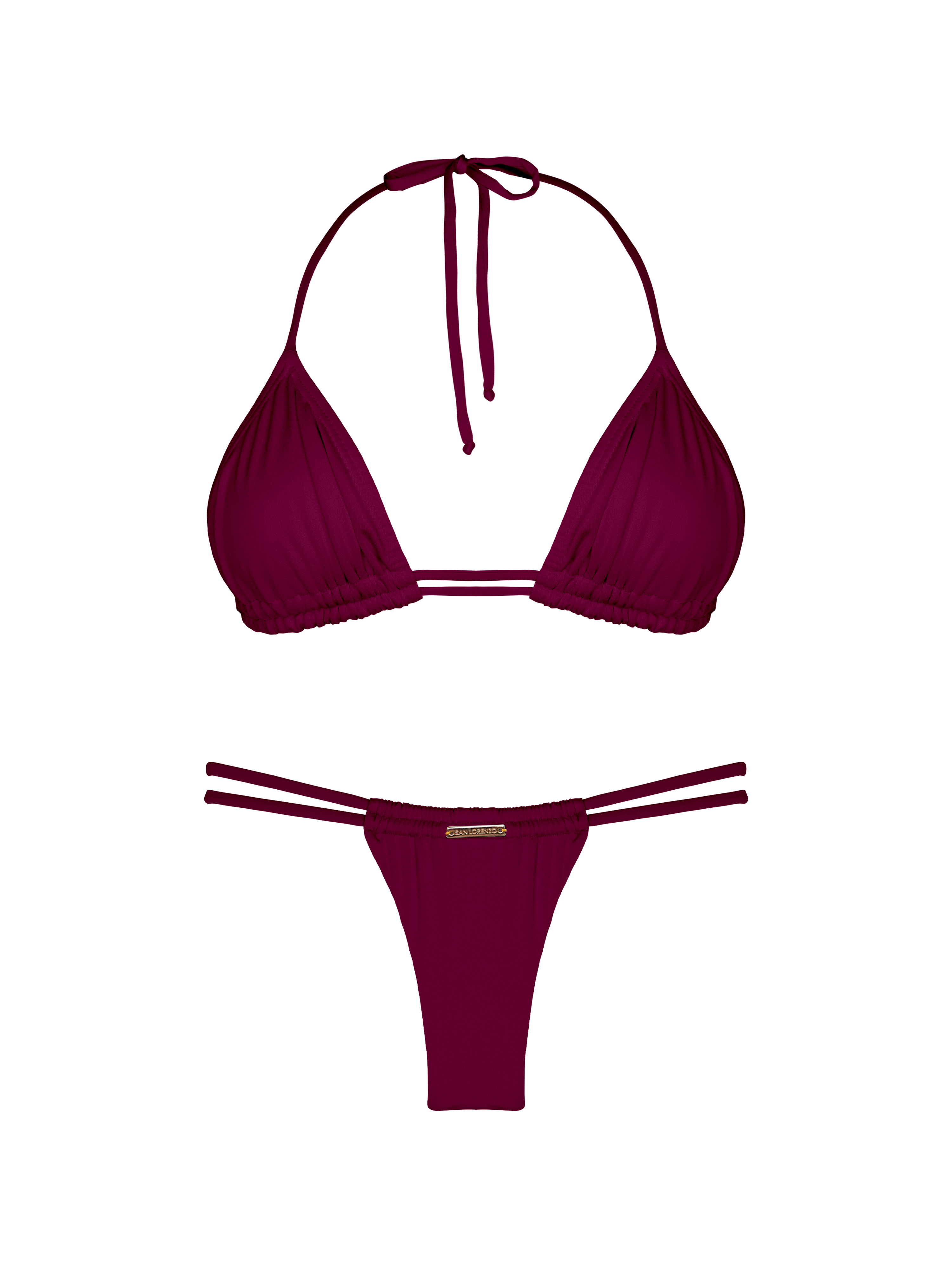 Kaia Mahogany Double Loop String Halter Bikini Top