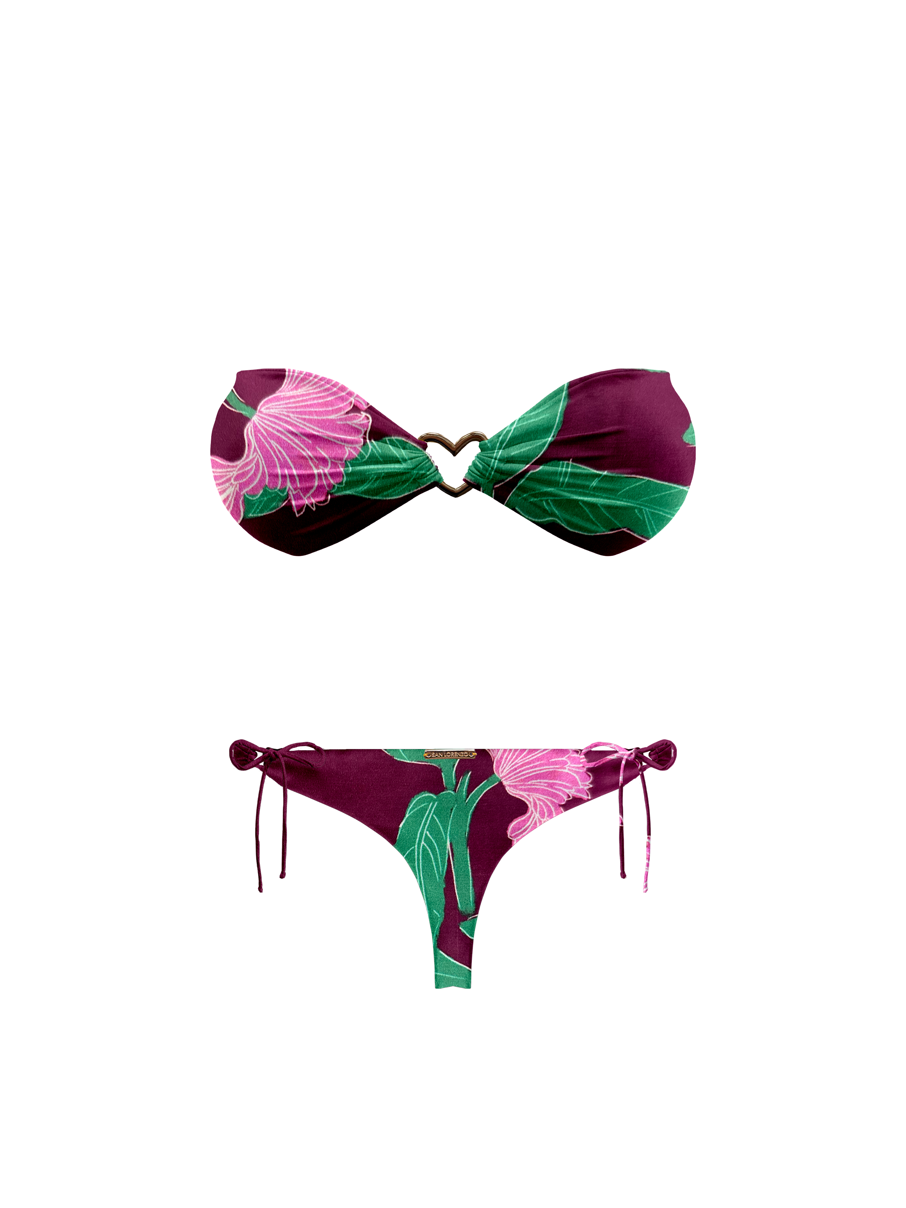 Kaia Floral Plum Heart Bandeau Bikini Top