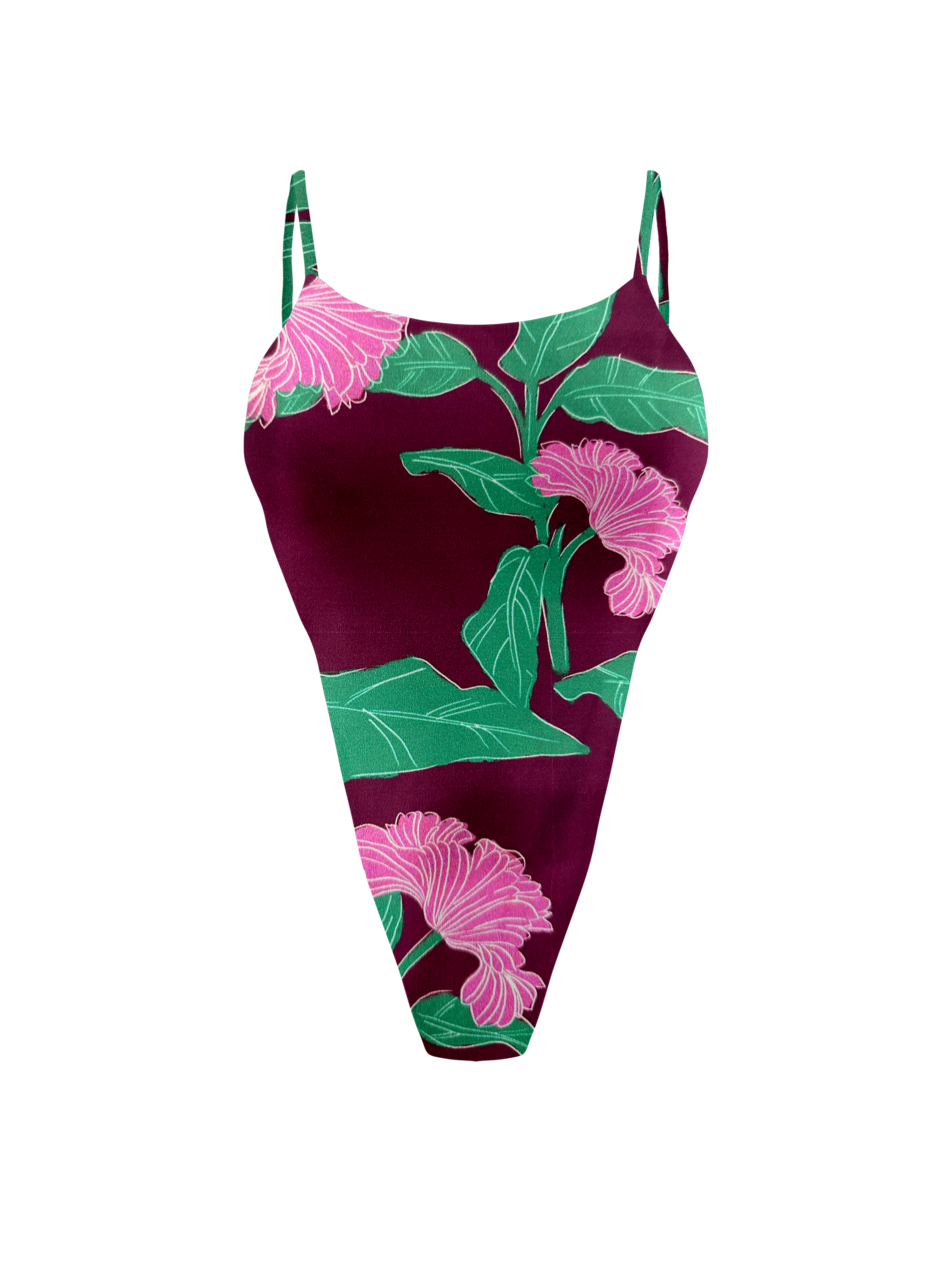 Kaia Floral Plum Triangle Thong Bikini One Piece