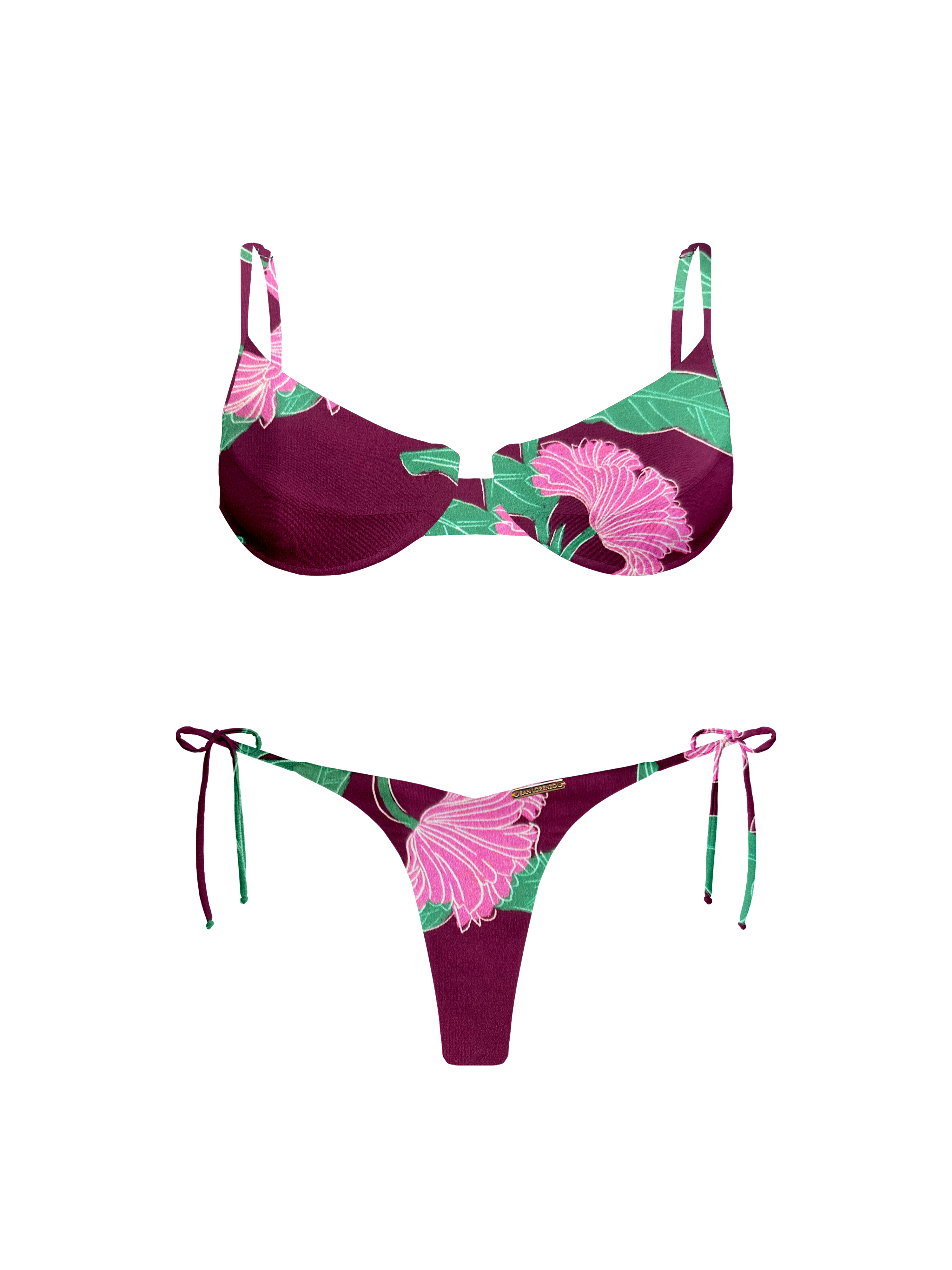 Kaia Floral Plum High Cut Side Tie Bikini Bottom