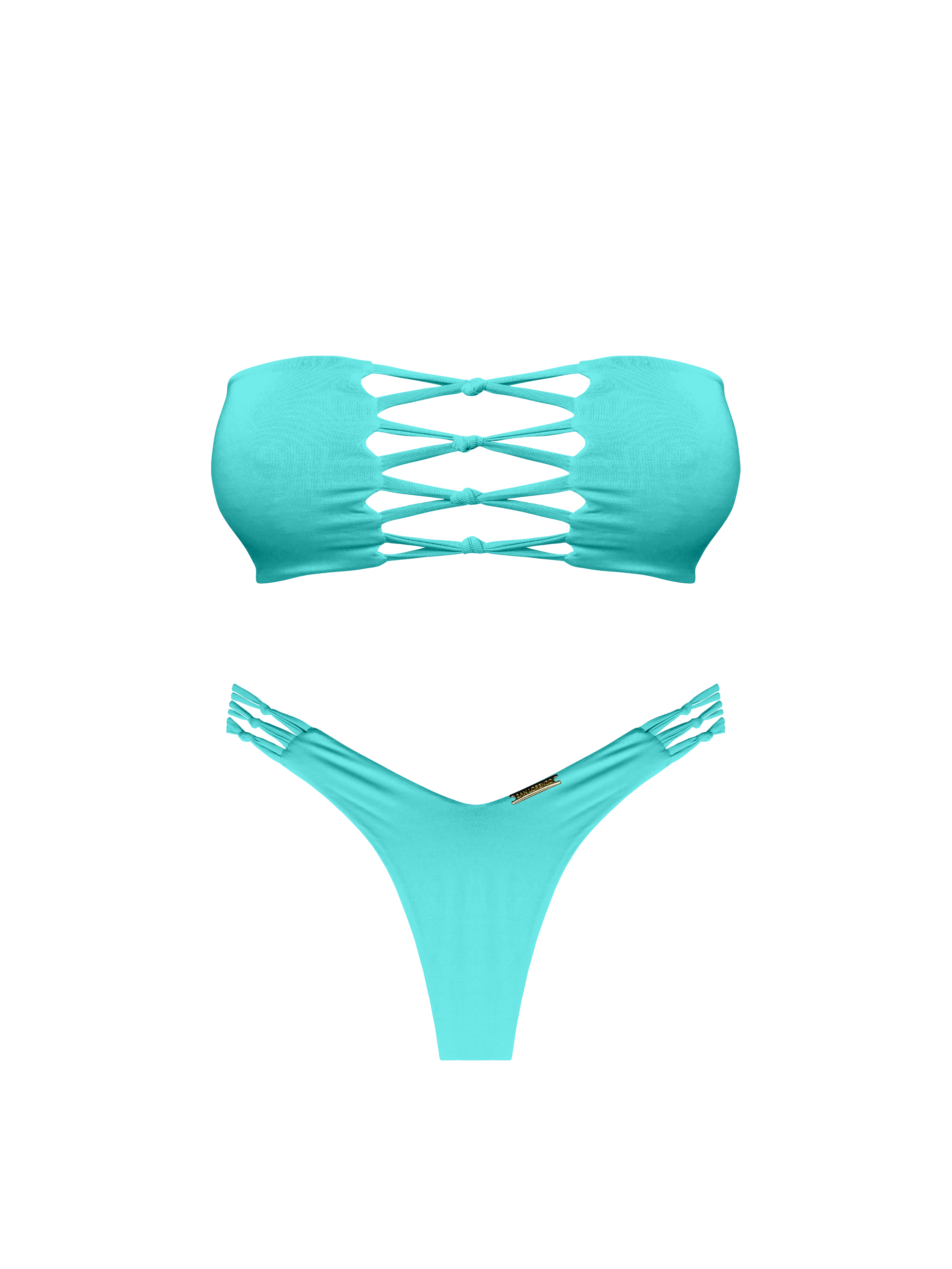Moorea Azure Teal Braided Bandeau Bikini Top