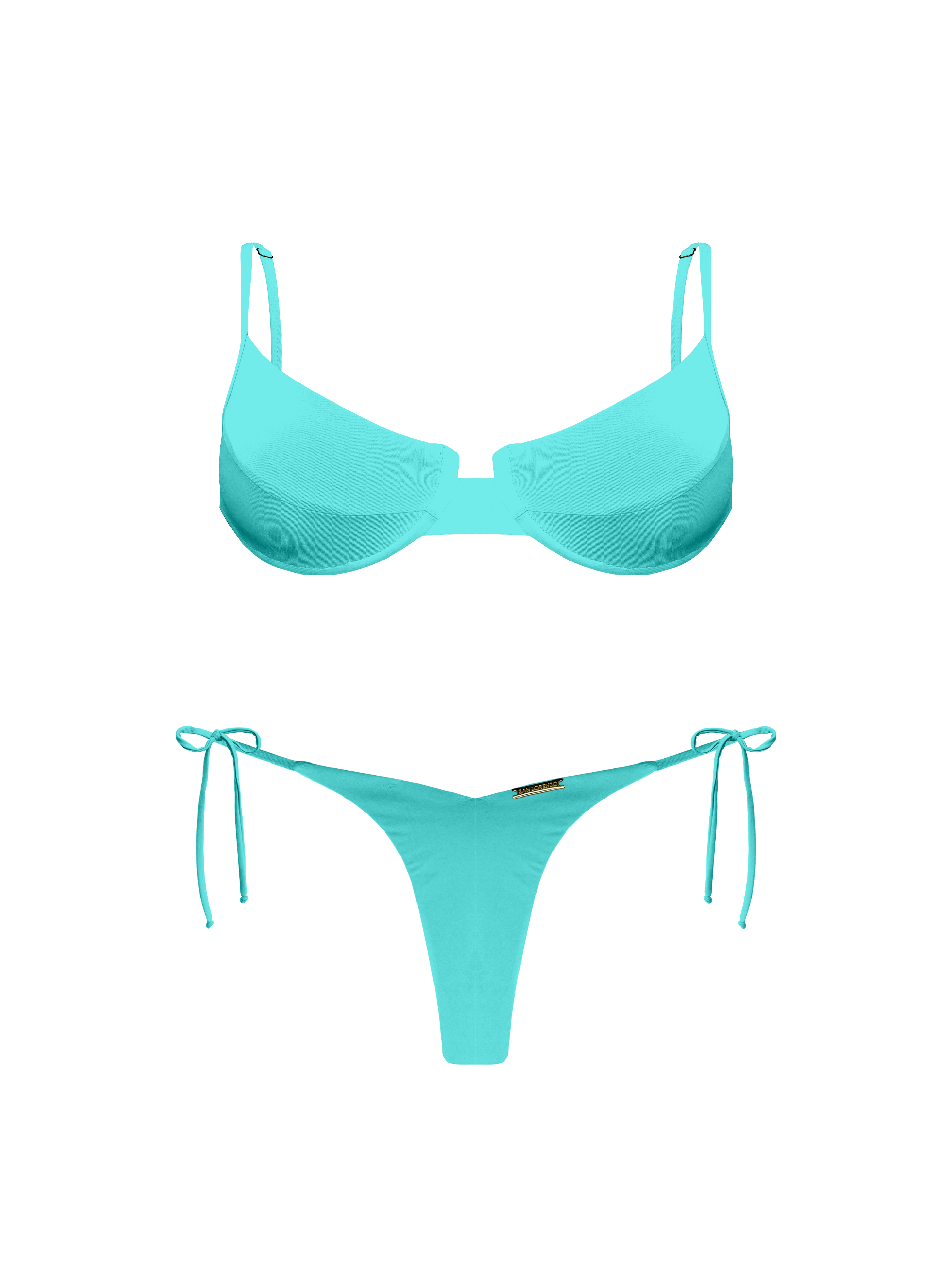 Moorea Azure Teal High Cut Side Bikini Tie Bikini Bottom