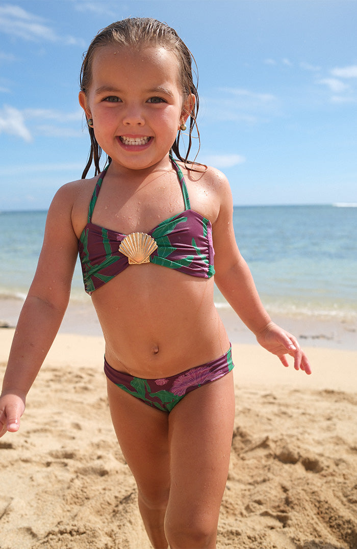 Keiki Kaia Floral Plum Belt Bikini Bottom
