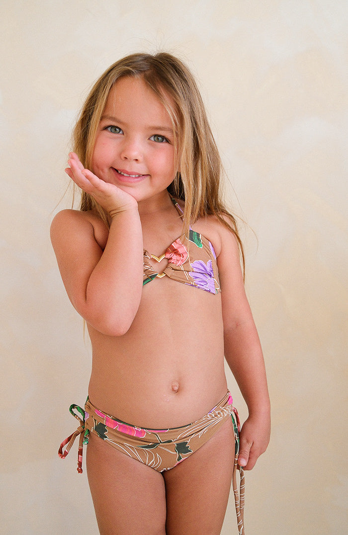 Keiki Kaia Wild Blossom Thong Tie Loop Bikini Bottom