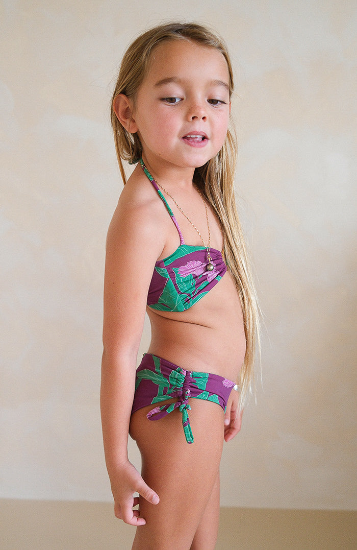 Keiki Kaia Floral Plum Thong Tie Loop Bikini Bottom