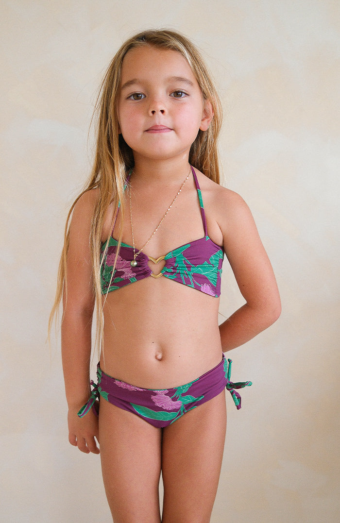 Keiki Kaia Floral Plum Heart Bandeau Bikini Top