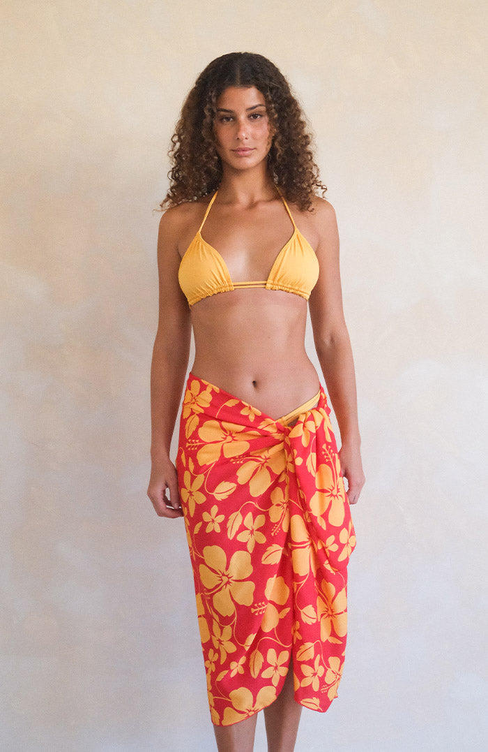 Orange Green Hibiscus Sarong