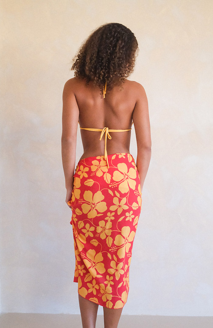 Orange Green Hibiscus Sarong