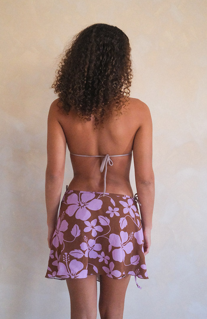Brown Lilac Hibiscus Mini Skirt