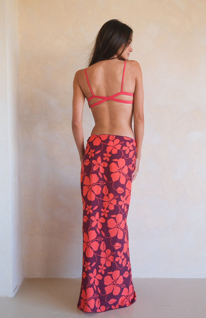 Plum Coral Hibiscus Sarong
