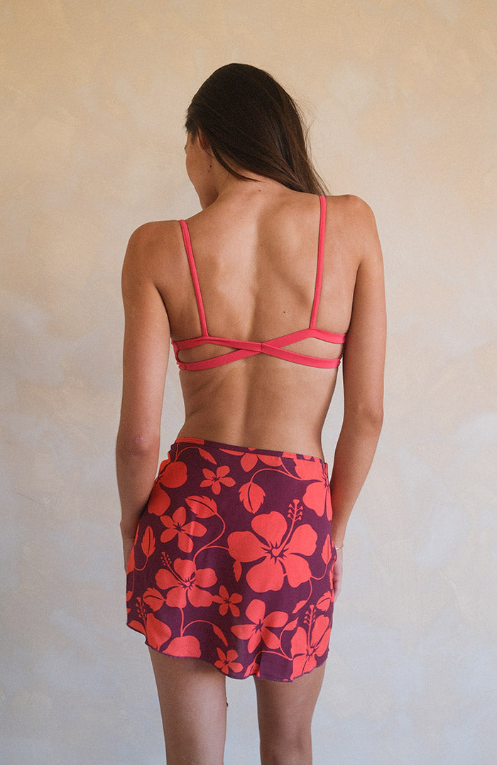 Plum Coral Hibiscus Mini Skirt