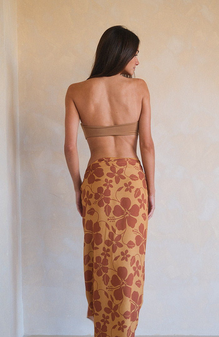 Mustard Brown Hibiscus Sarong