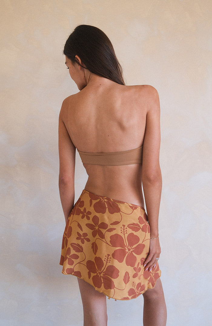 Mustard Brown Hibiscus Mini Skirt