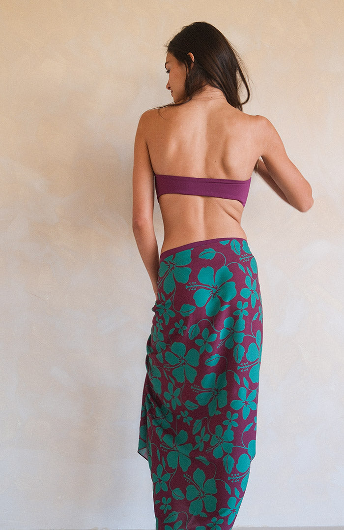 Burgundy Green Hibiscus Sarong
