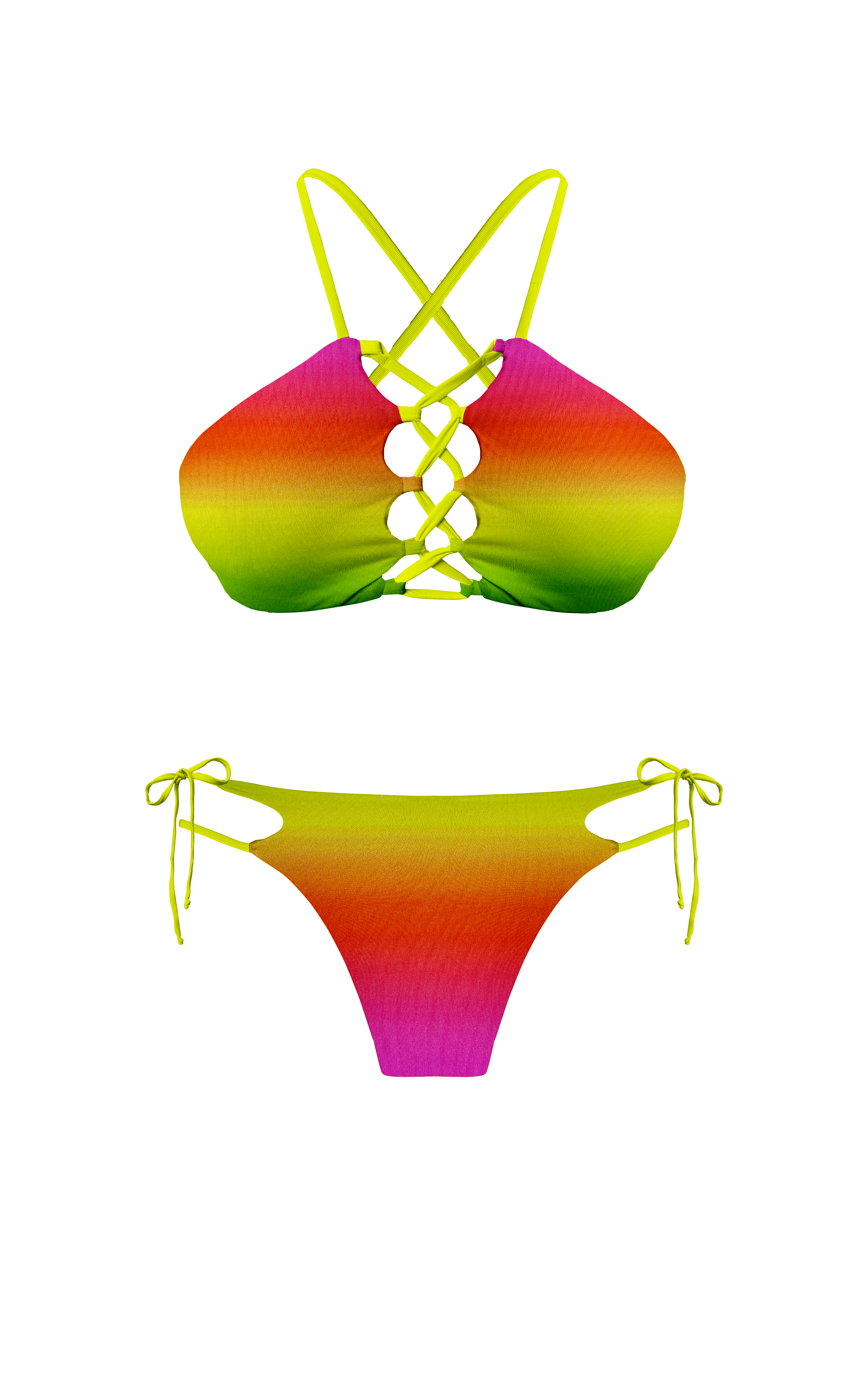 Island Palms Golden Blossom High Neck String Bikini Top