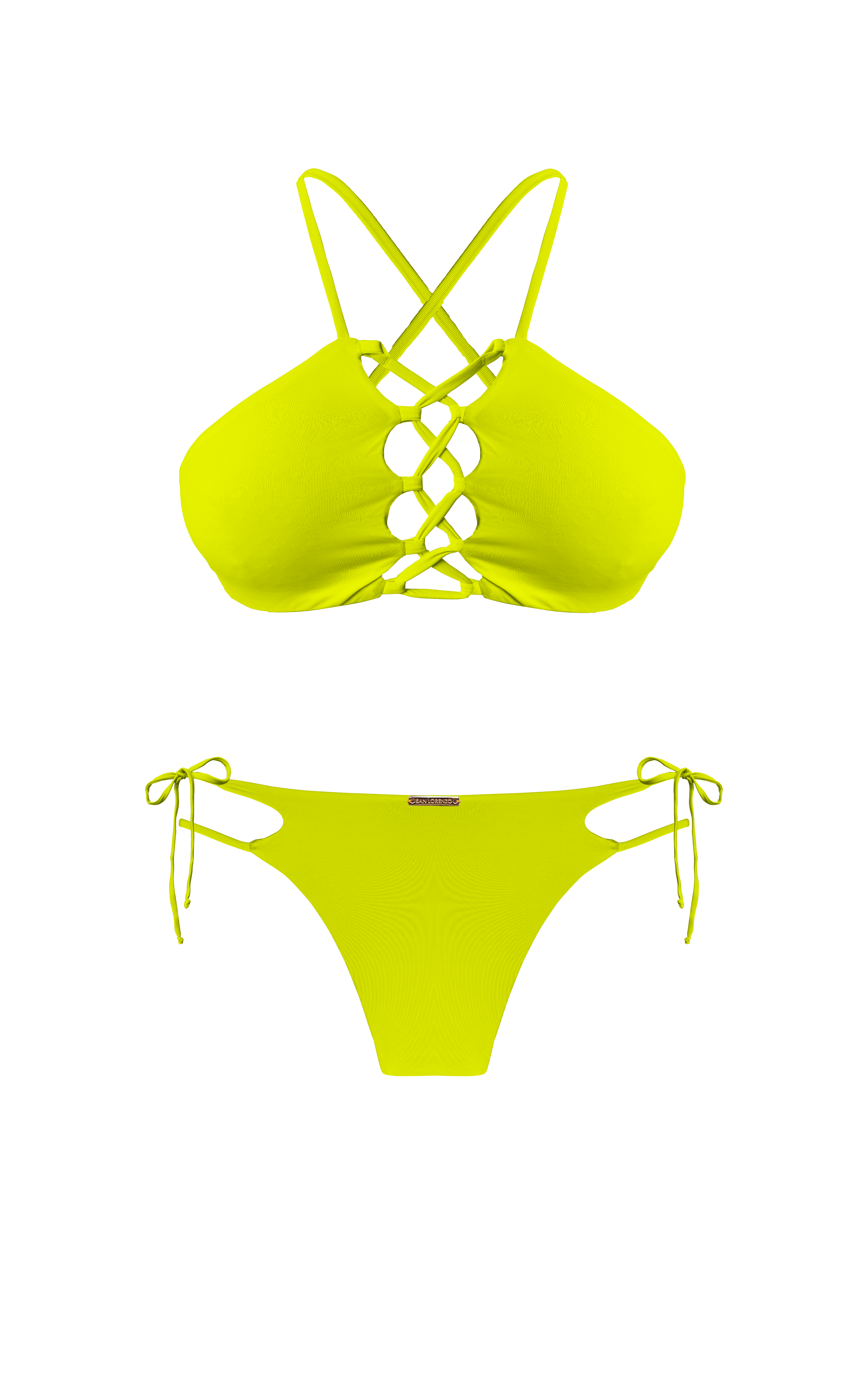 Island Palms Golden Blossom High Neck String Bikini Top