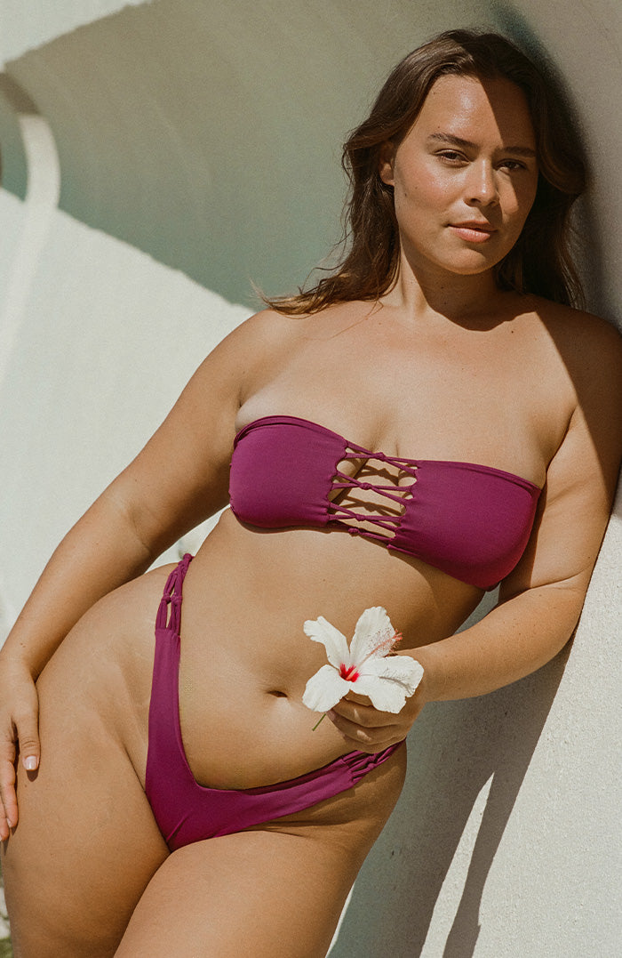 Kaia Mahogany Braided Thong Bikini Bottom