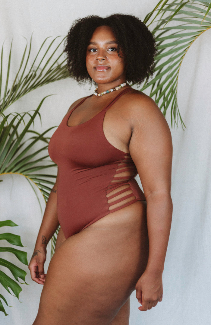 TAHITI MANA Earth Racerback Side Strap One Piece Bikini