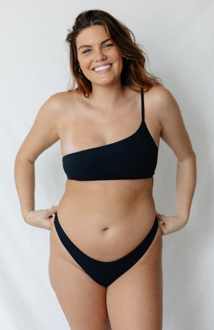 ANIMAL Black Ribbed One Shoulder Bandeau Bikini Top