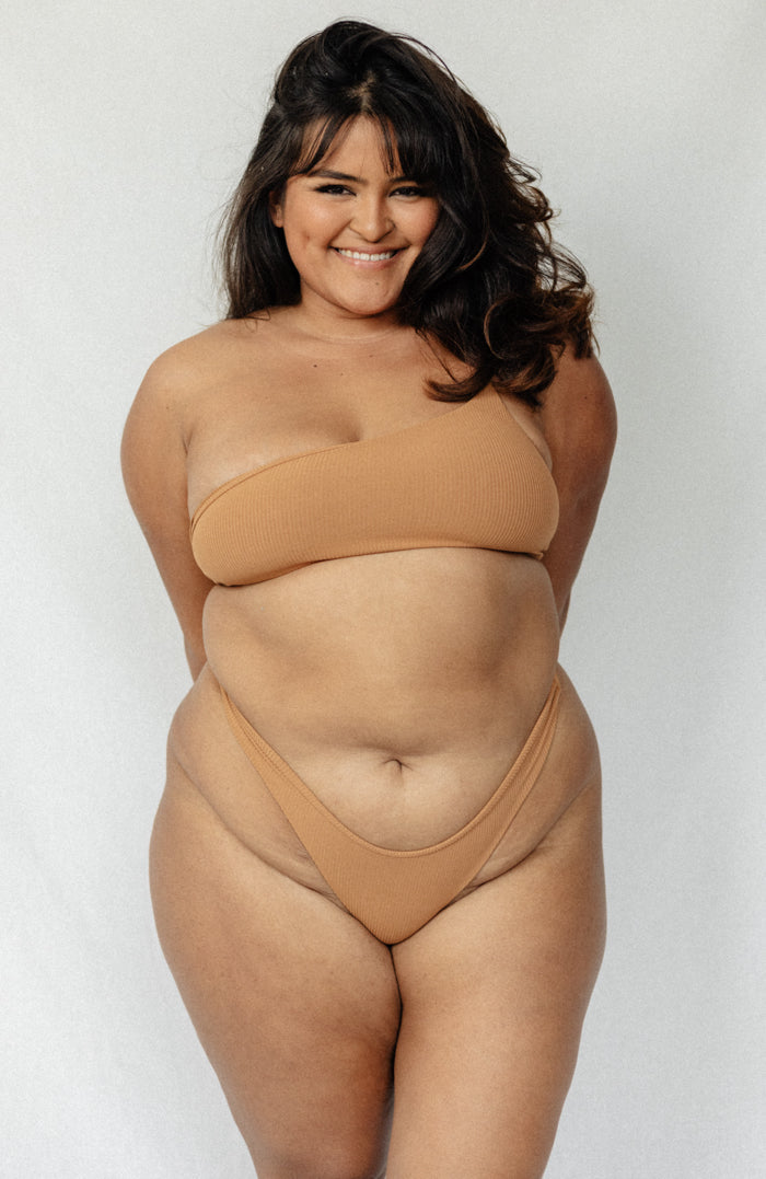 ANIMAL Camel Ribbed One-Shoulder Bandeau Bikini Top