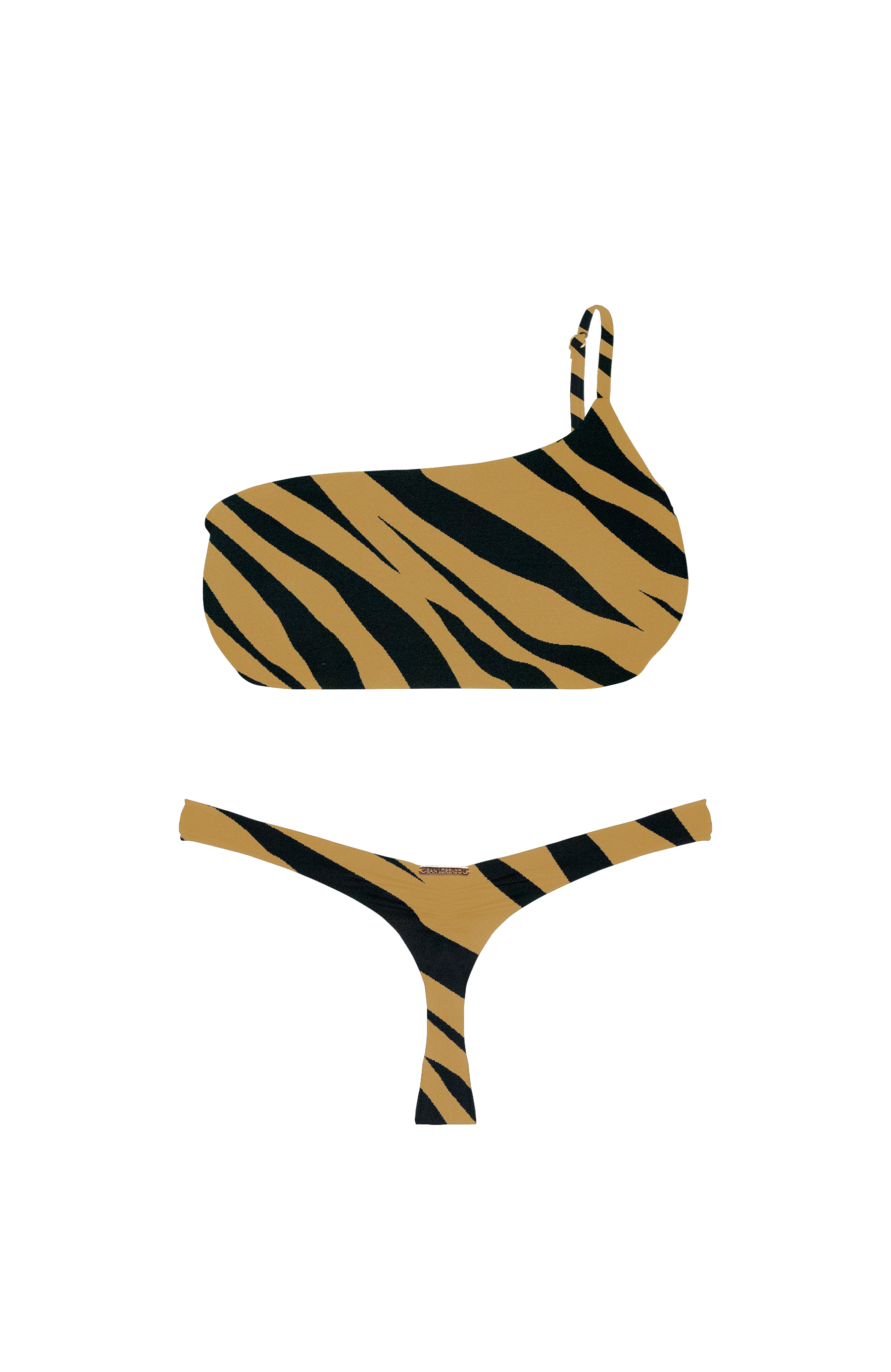 ANIMAL Golden Zebra Design Ruched Brief Thong Bikini Bottom